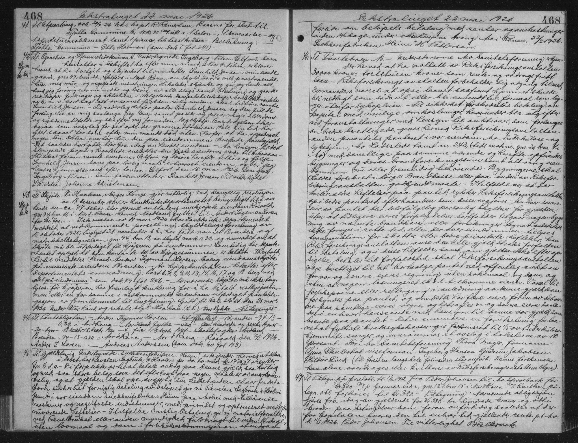 Rana sorenskriveri , AV/SAT-A-1108/1/2/2C/L0018: Mortgage book no. 18, 1923-1928, p. 468, Deed date: 22.05.1926