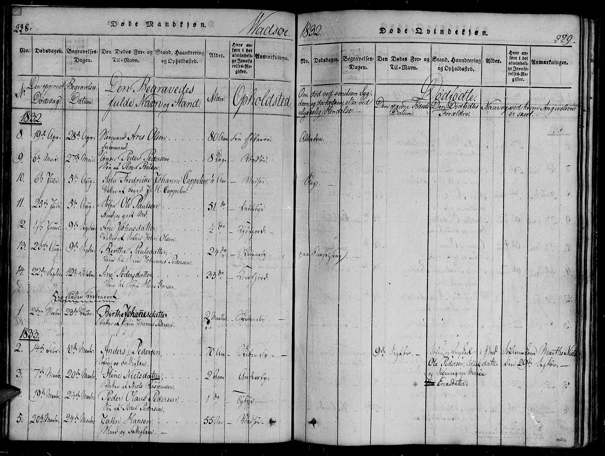 Vadsø sokneprestkontor, SATØ/S-1325/H/Ha/L0003kirke: Parish register (official) no. 3 /1, 1821-1839, p. 228-229