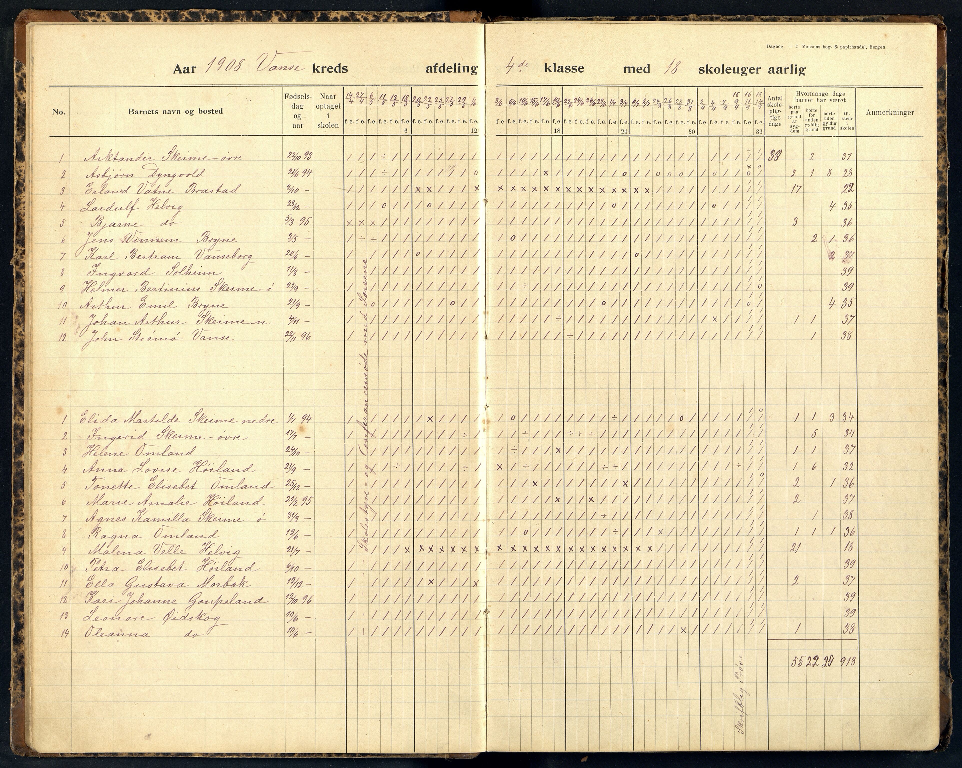 Lista kommune - Vanse Skole, ARKSOR/1003LI550/I/L0006: Dagbok, 1907-1923