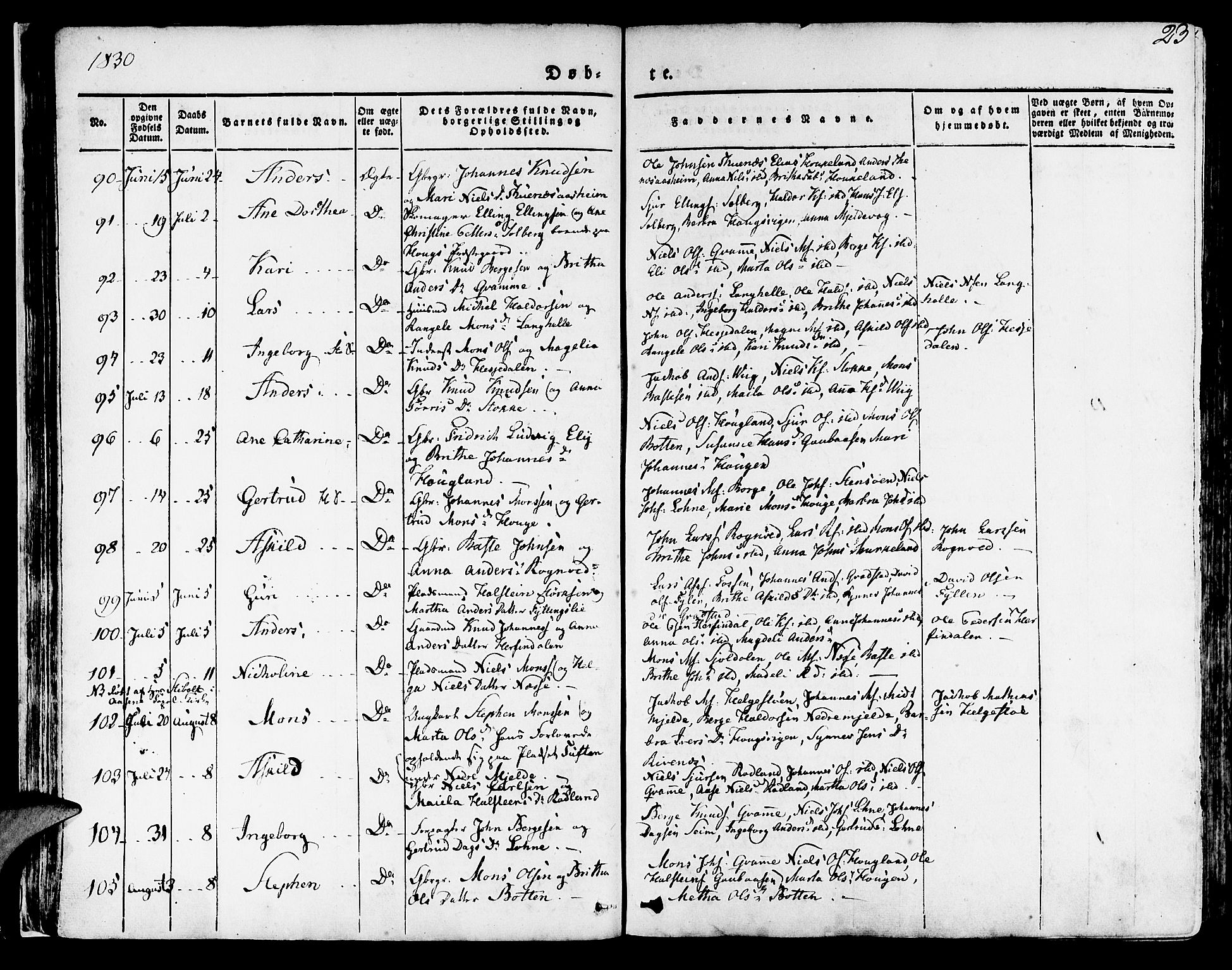 Haus sokneprestembete, AV/SAB-A-75601/H/Haa: Parish register (official) no. A 14, 1827-1838, p. 23