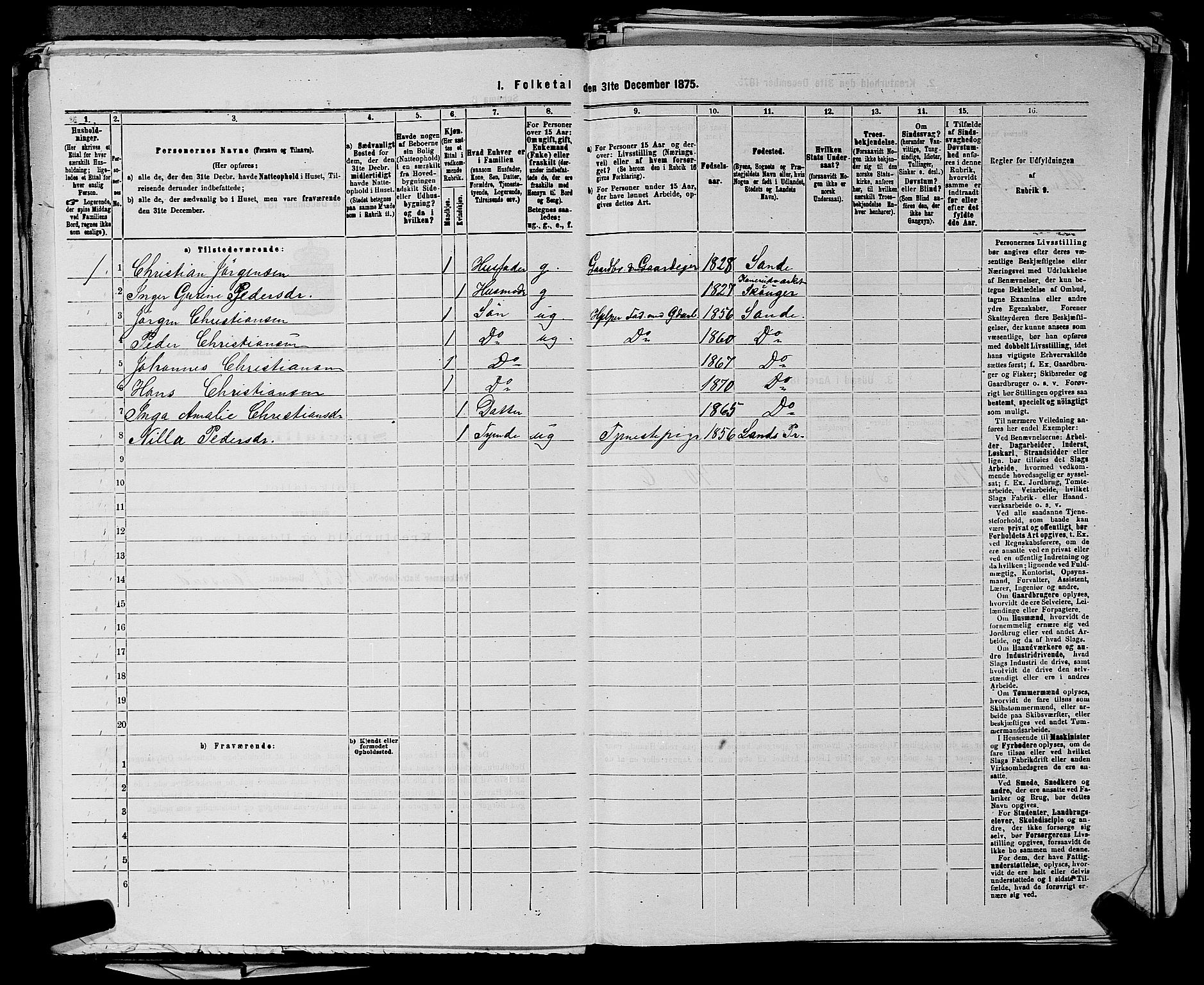 SAKO, 1875 census for 0713P Sande, 1875, p. 801