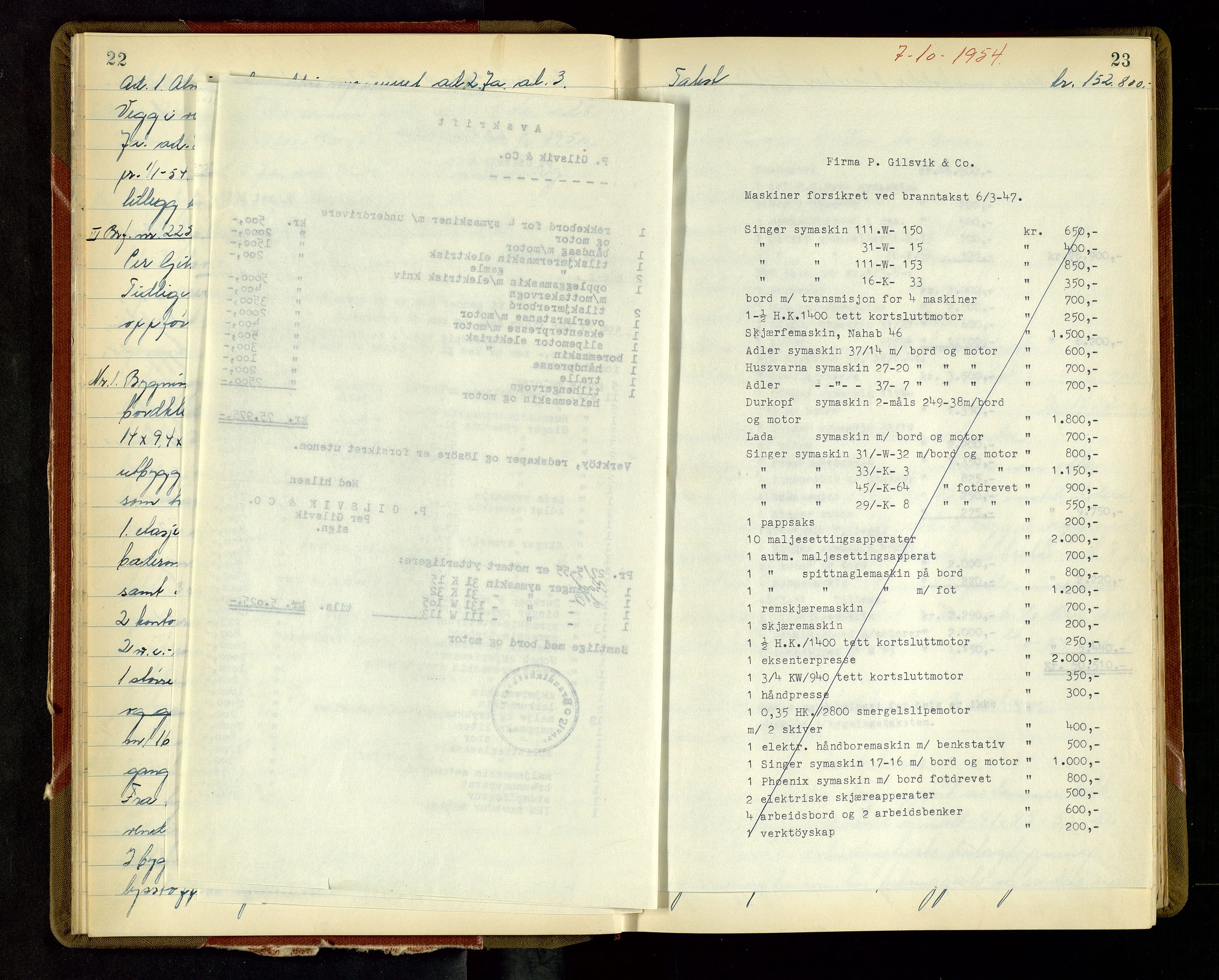 Norges Brannkasse Stavanger, AV/SAST-A-102143/F/Fd/L0041: Branntaksprotokoll nr. 52, 1954-1955, p. 22-23