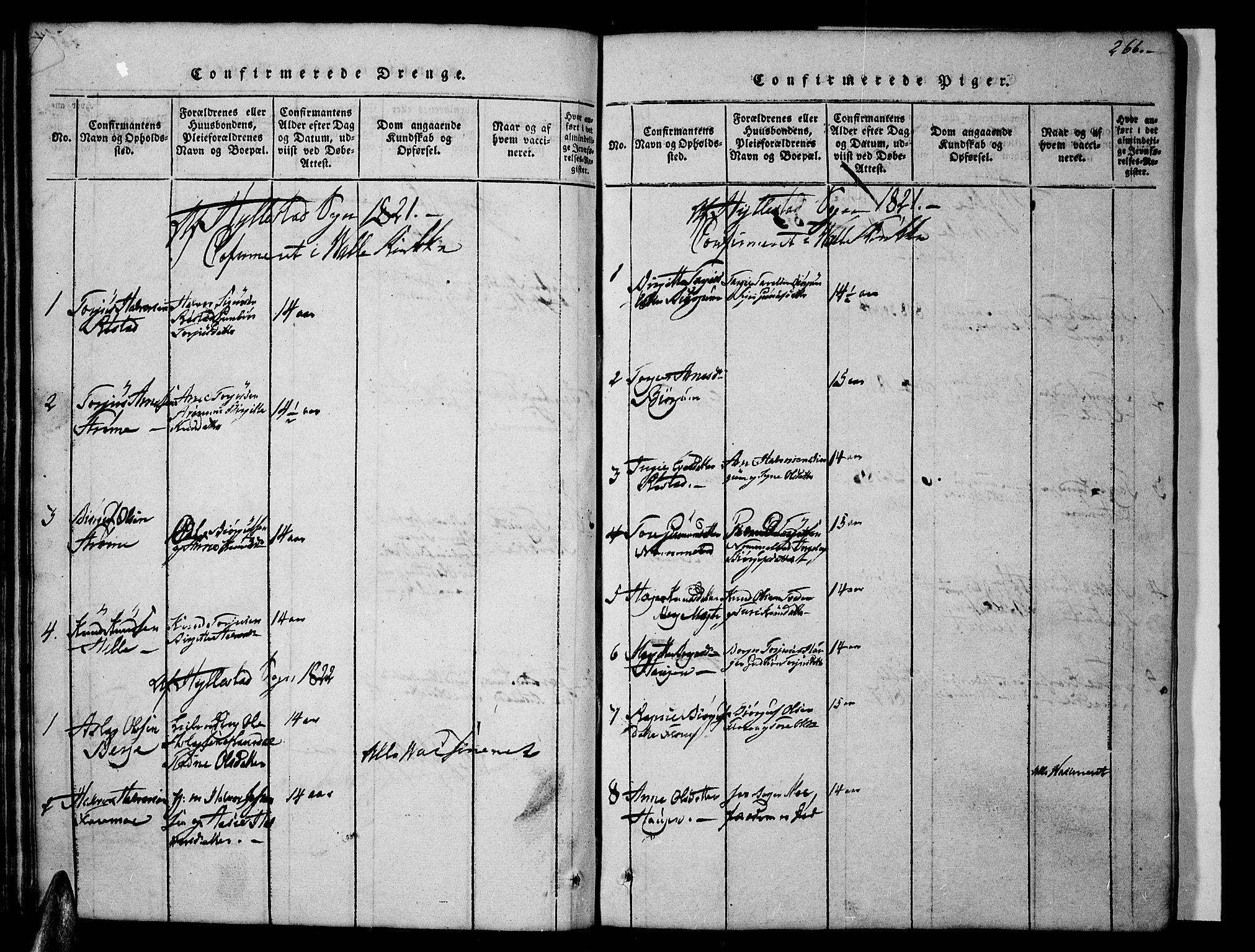 Valle sokneprestkontor, SAK/1111-0044/F/Fb/Fbc/L0001: Parish register (copy) no. B 1 /2, 1816-1829, p. 266