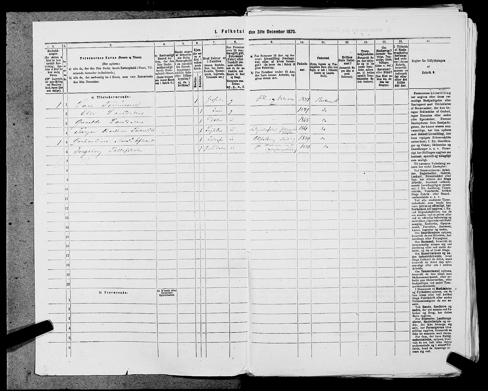 SAST, 1875 census for 1115P Helleland, 1875, p. 529