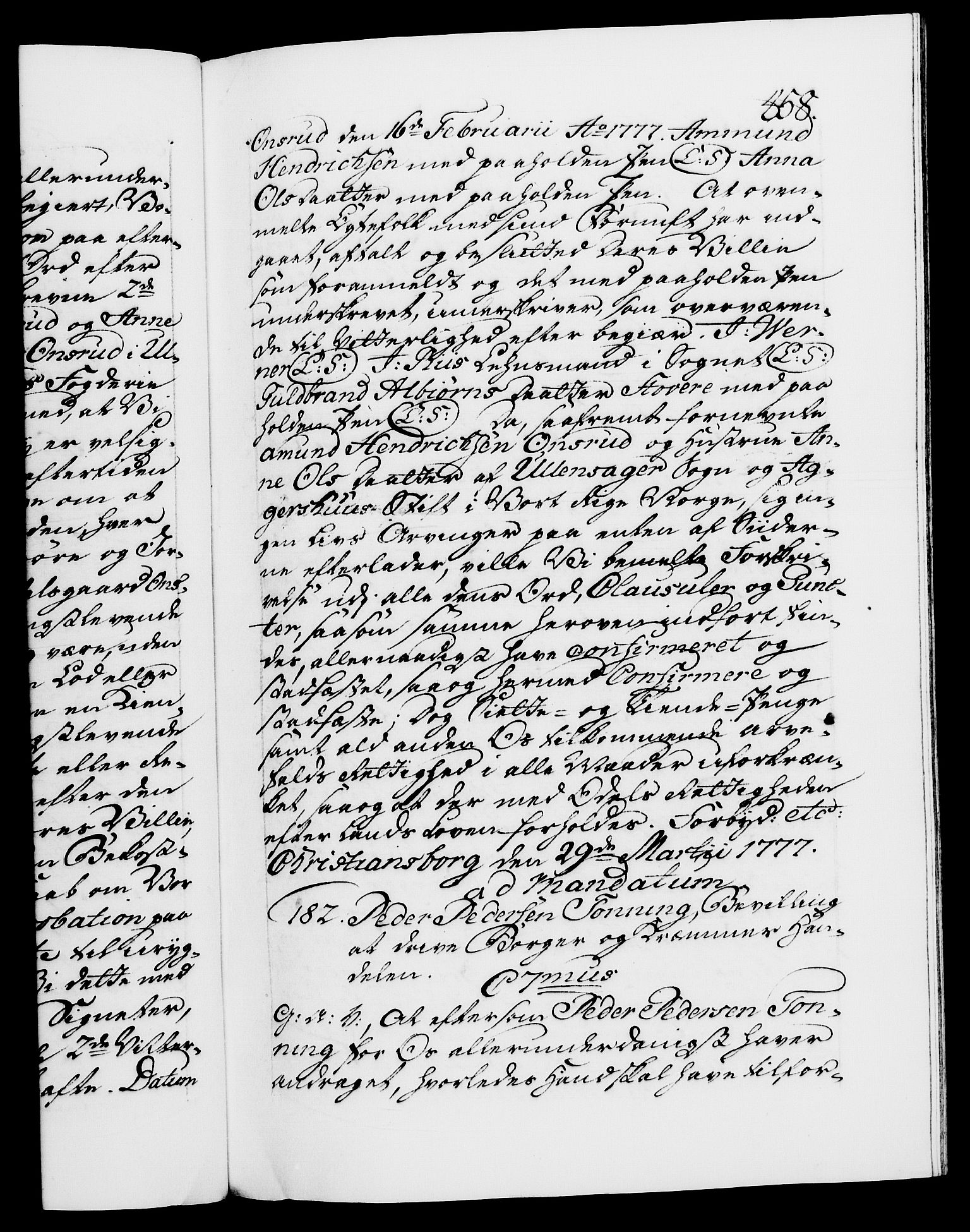 Danske Kanselli 1572-1799, RA/EA-3023/F/Fc/Fca/Fcaa/L0047: Norske registre, 1776-1778, p. 458a