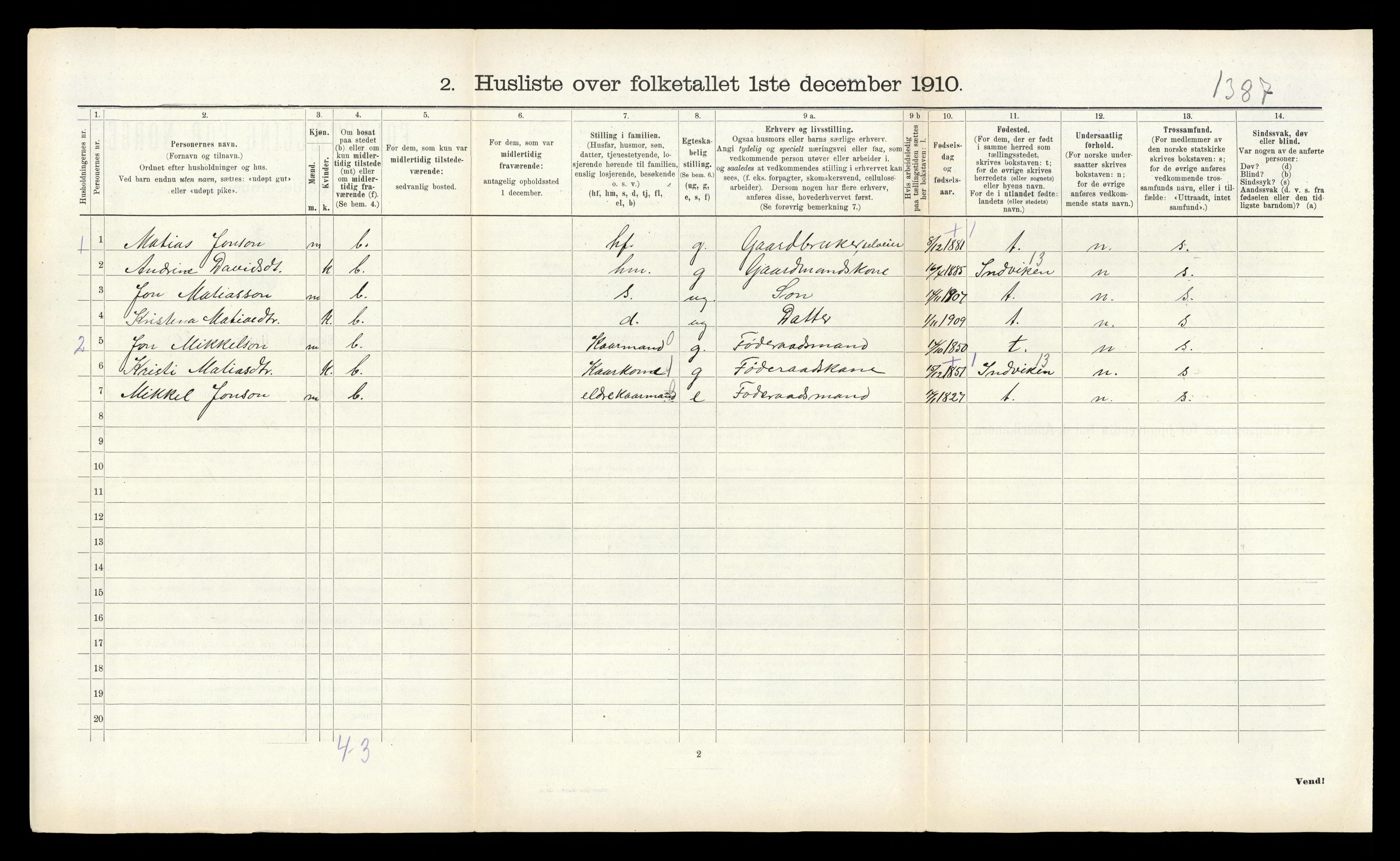 RA, 1910 census for Gloppen, 1910, p. 651