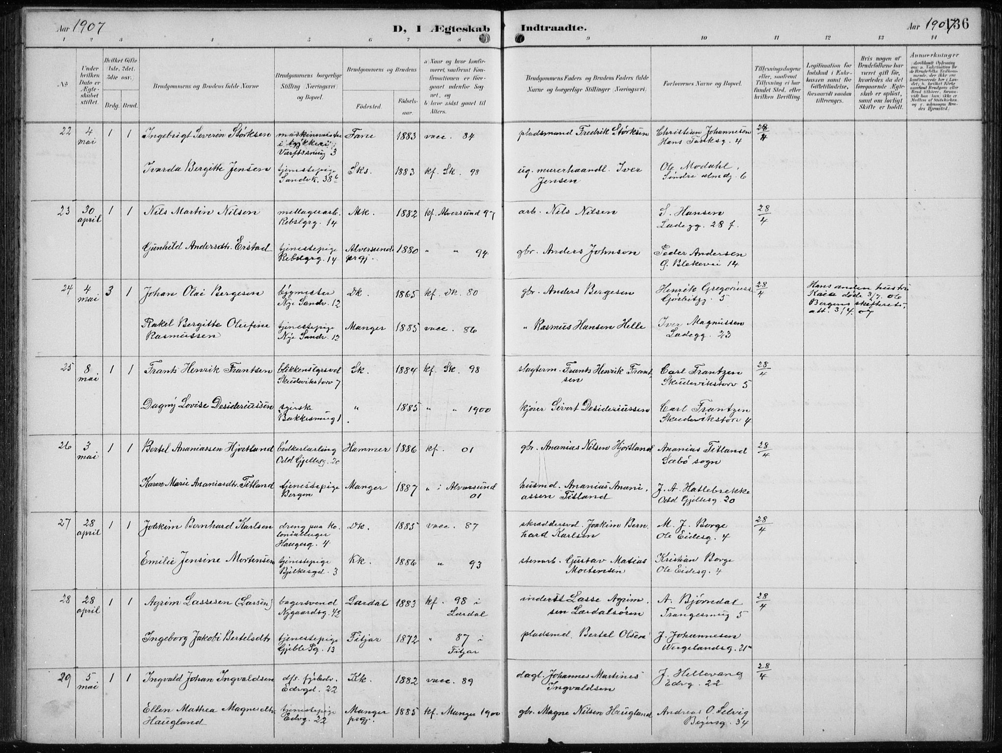 Sandviken Sokneprestembete, AV/SAB-A-77601/H/Ha/L0014: Parish register (official) no. D 1, 1896-1911, p. 136