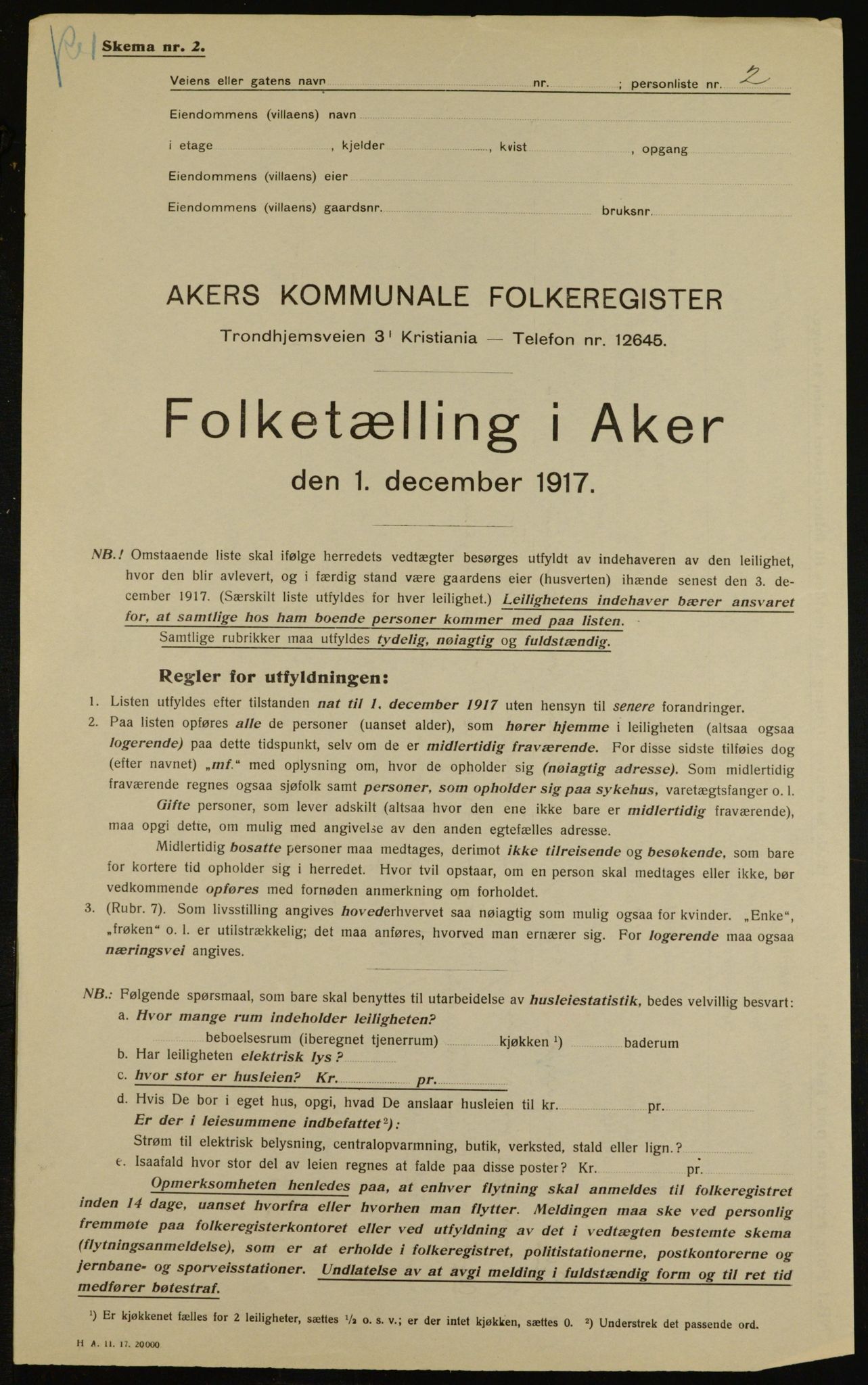 OBA, Municipal Census 1917 for Aker, 1917, p. 10394