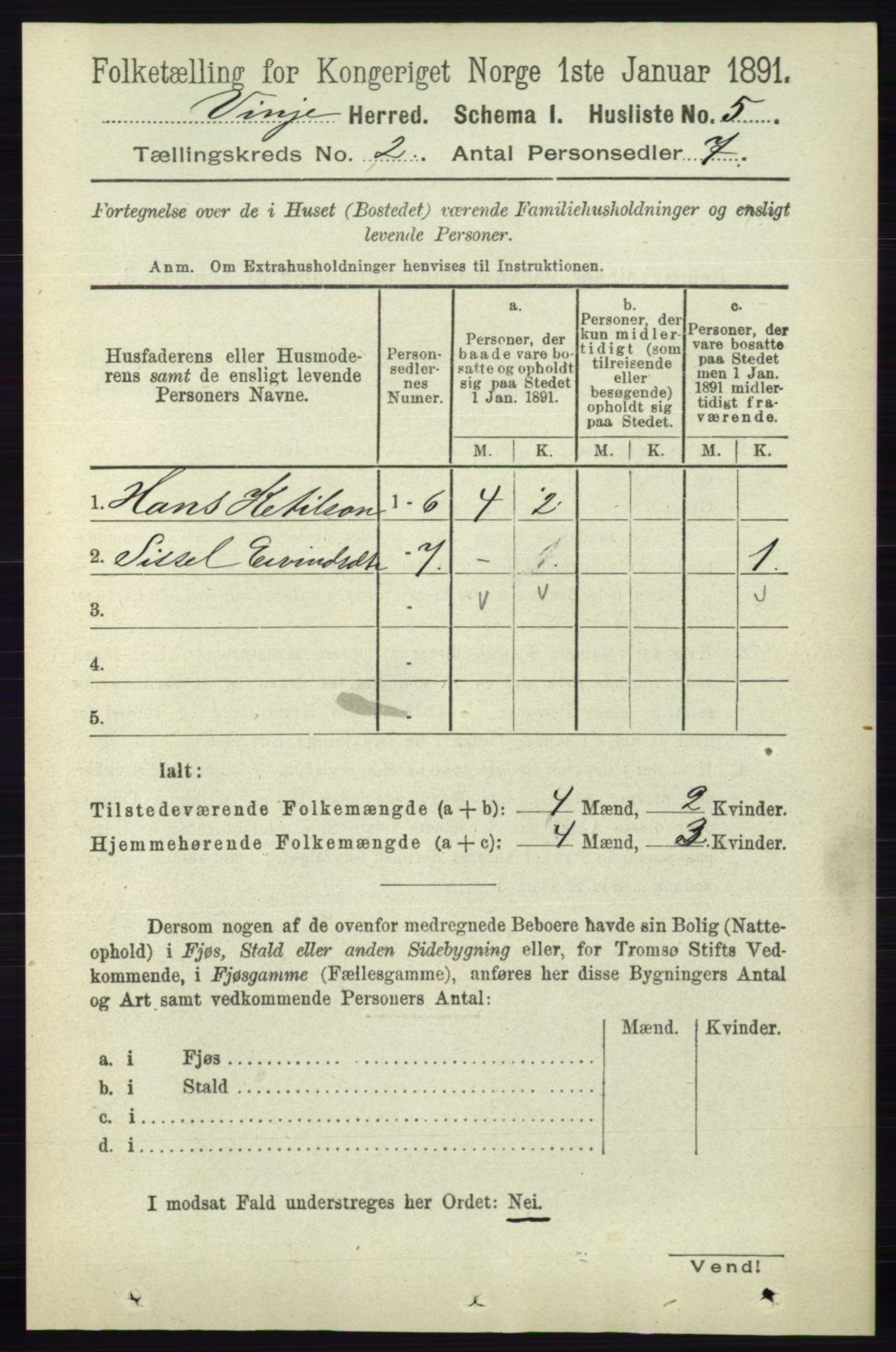 RA, 1891 census for 0834 Vinje, 1891, p. 322