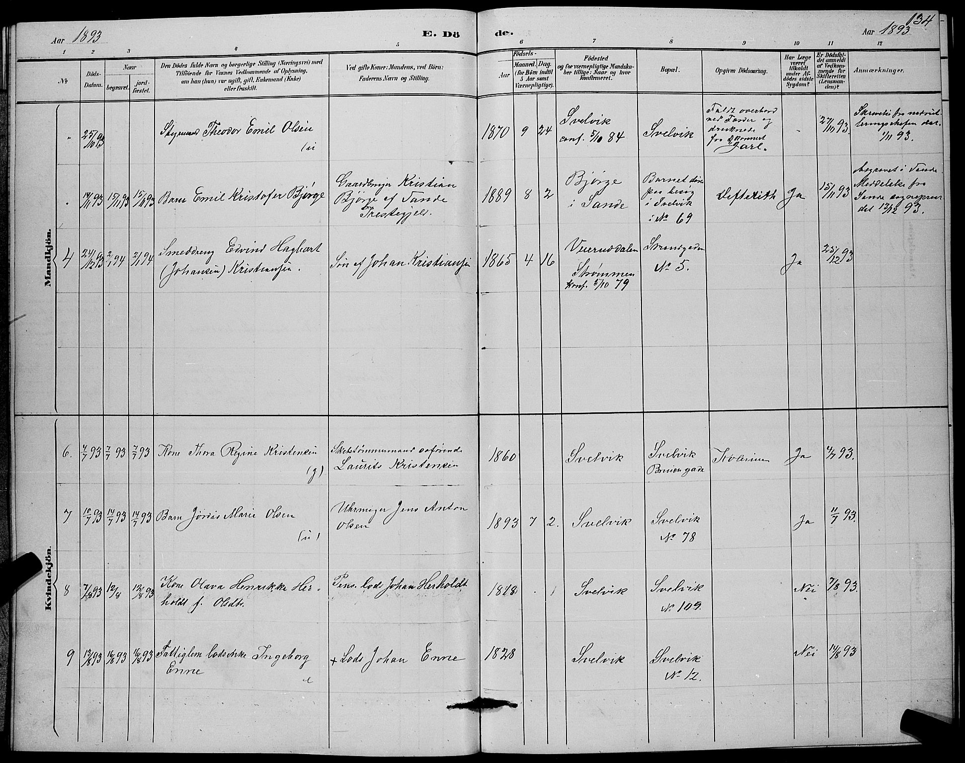 Strømm kirkebøker, SAKO/A-322/G/Gb/L0001: Parish register (copy) no. II 1, 1889-1896, p. 134