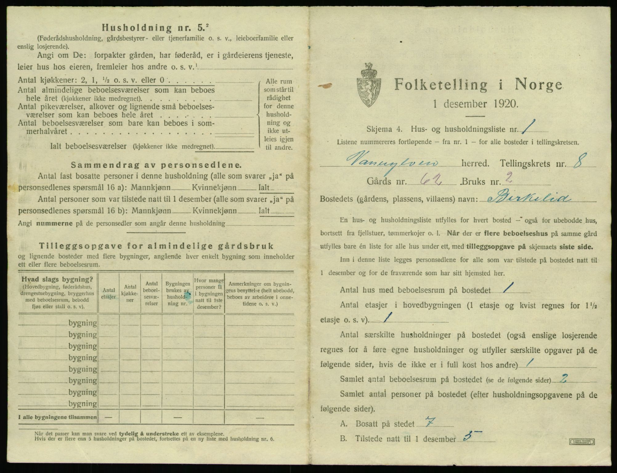 SAT, 1920 census for Vanylven, 1920, p. 615
