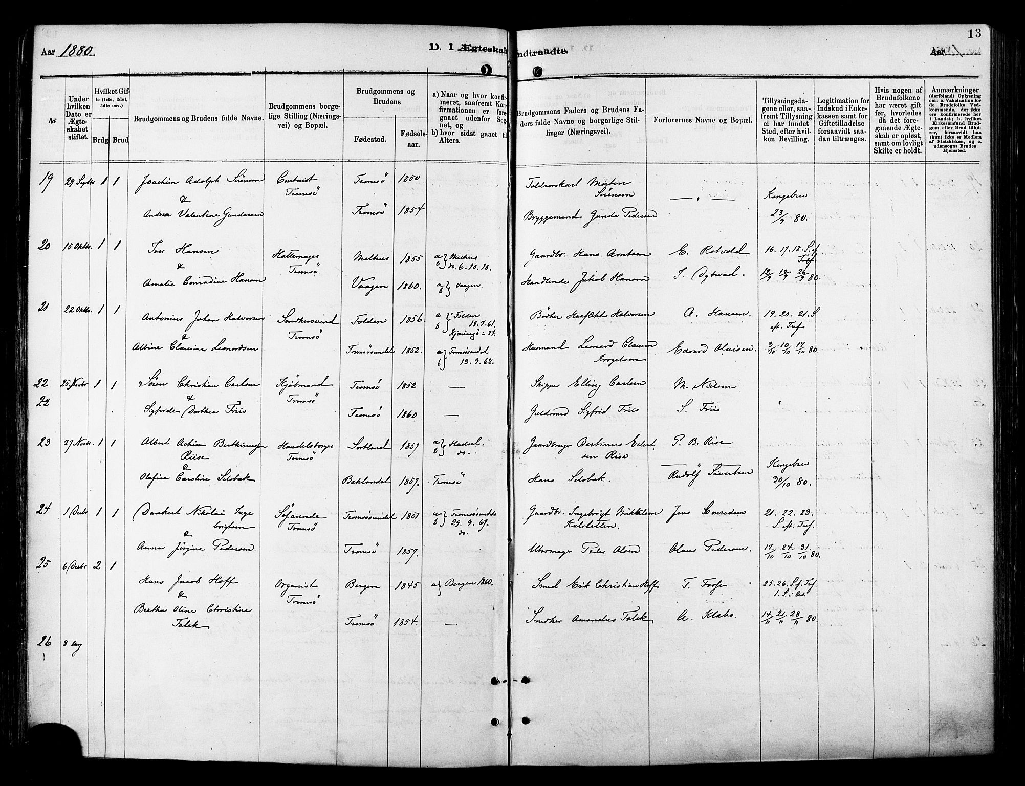 Tromsø sokneprestkontor/stiftsprosti/domprosti, SATØ/S-1343/G/Ga/L0014kirke: Parish register (official) no. 14, 1878-1888, p. 13