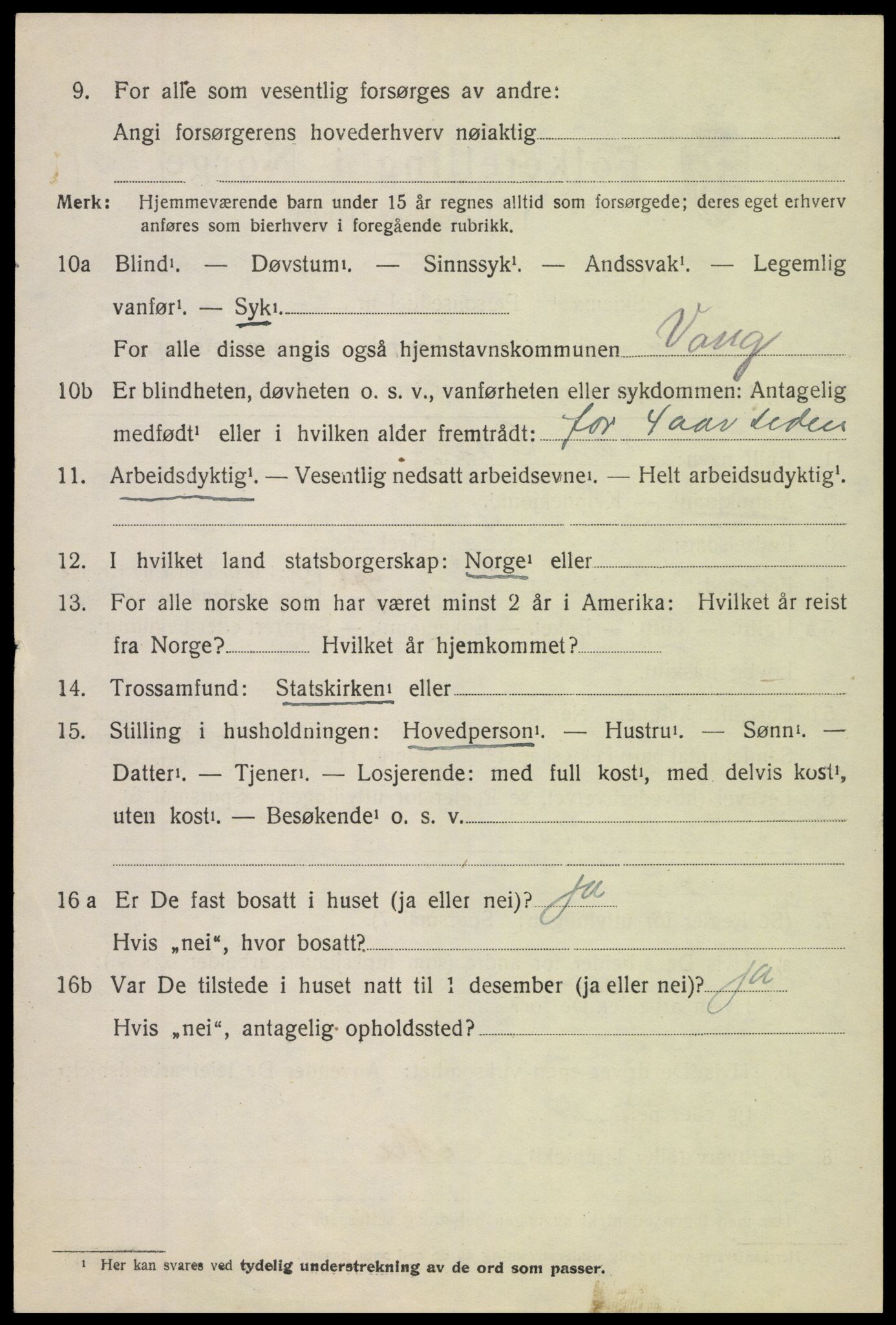 SAH, 1920 census for Vang (Oppland), 1920, p. 3390