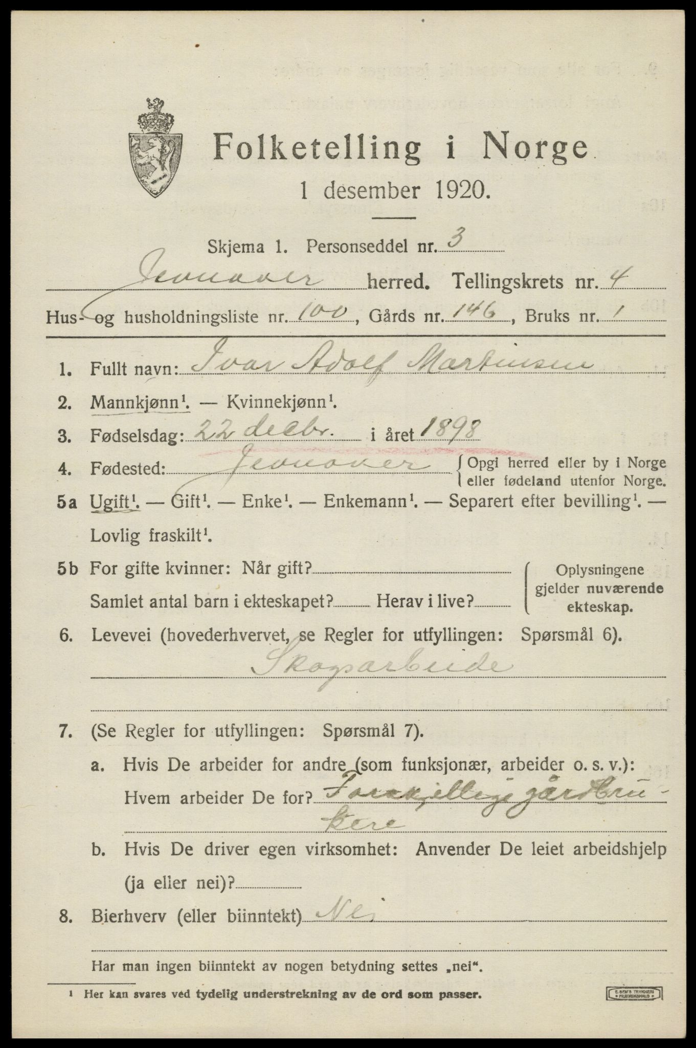 SAH, 1920 census for Jevnaker, 1920, p. 7767