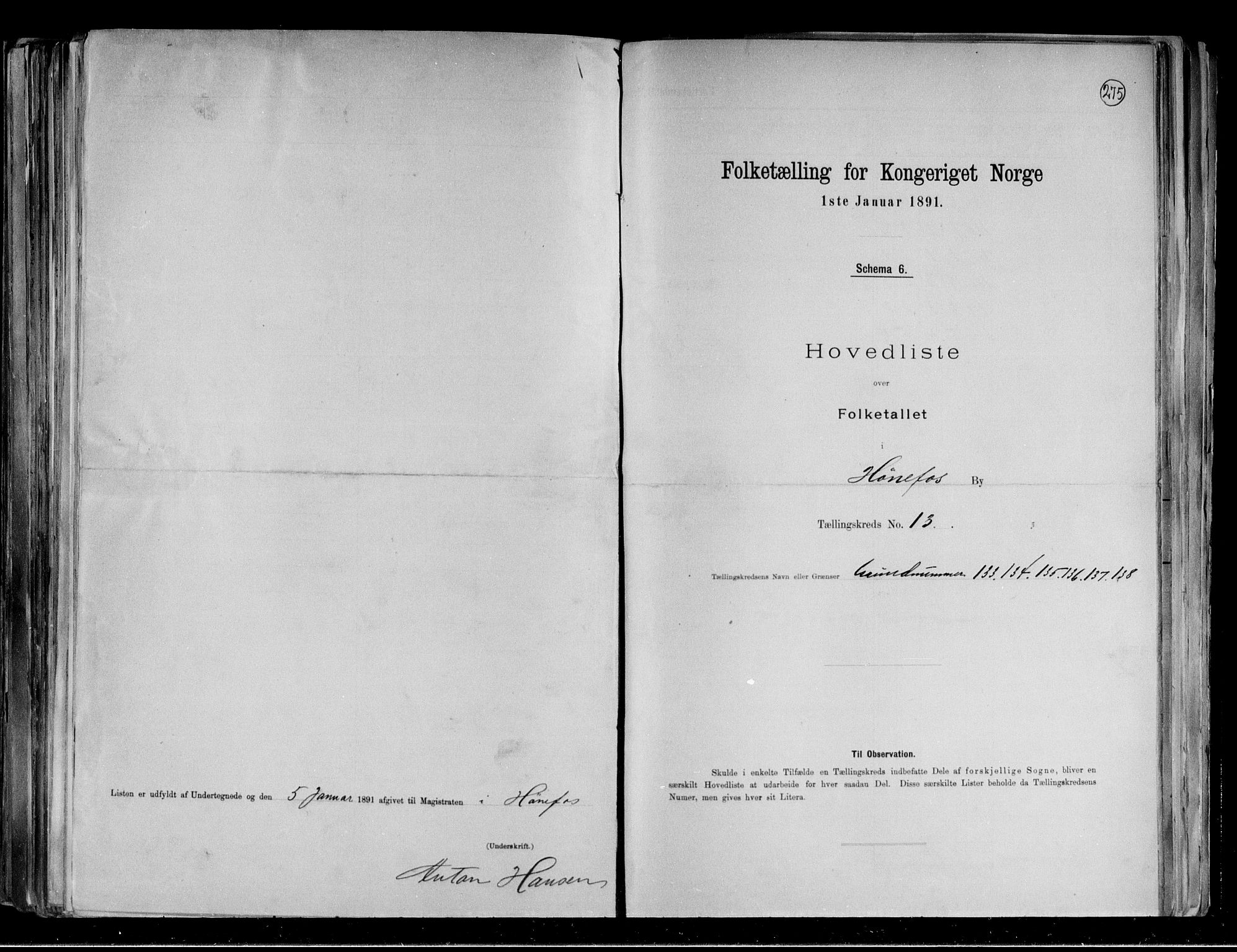 RA, 1891 census for 0601 Hønefoss, 1891, p. 52