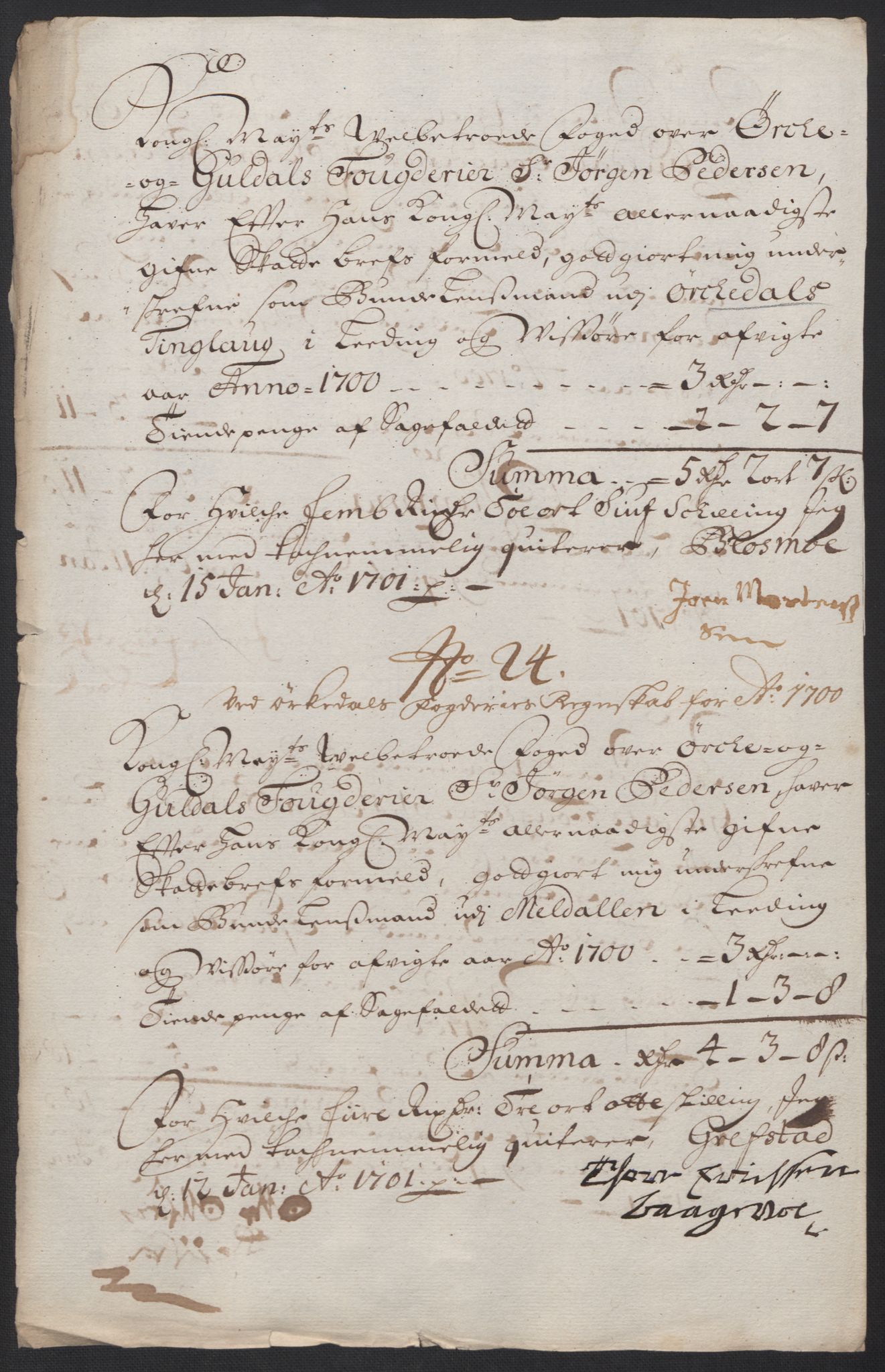 Rentekammeret inntil 1814, Reviderte regnskaper, Fogderegnskap, RA/EA-4092/R60/L3950: Fogderegnskap Orkdal og Gauldal, 1700, p. 209