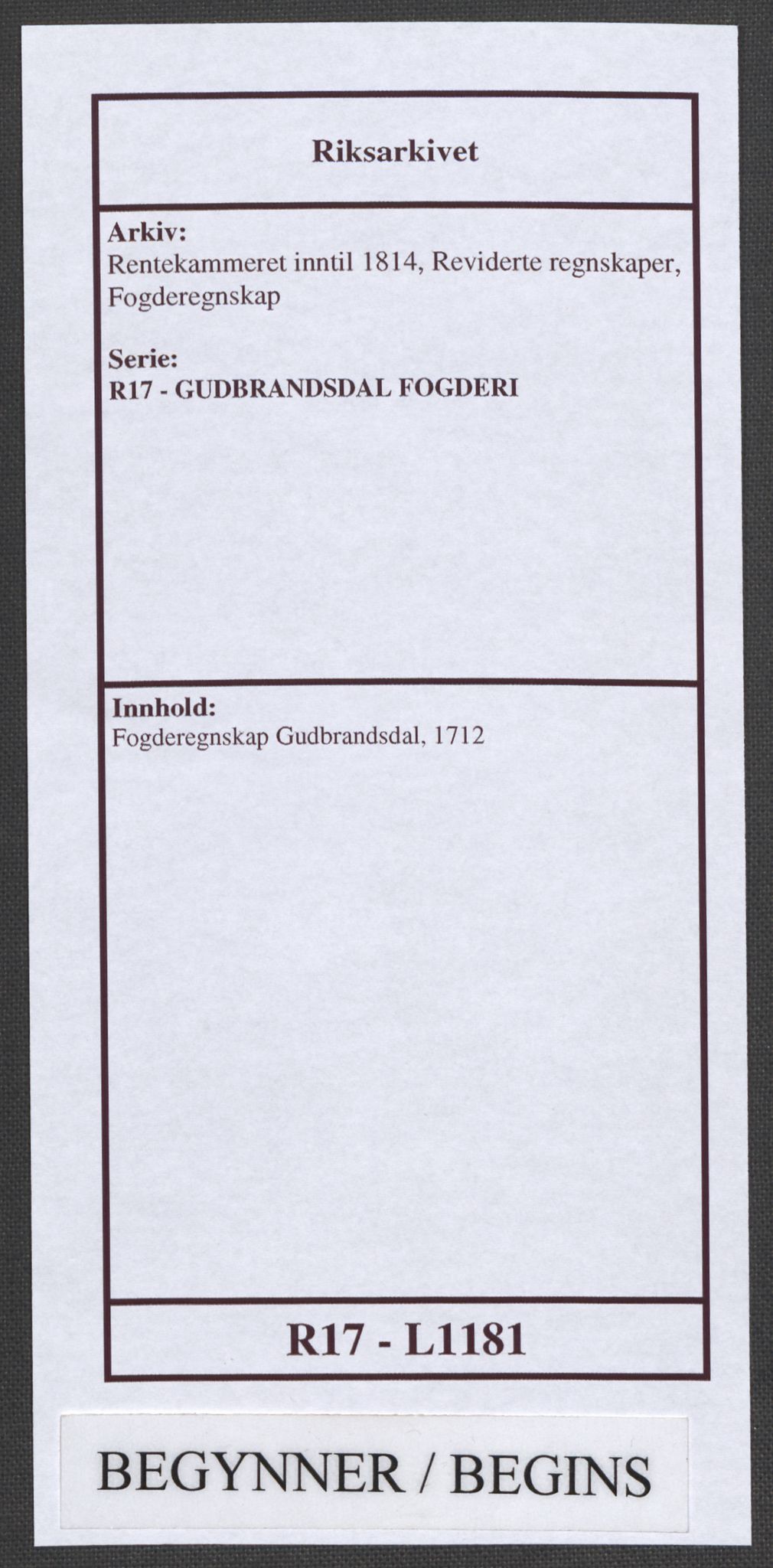 Rentekammeret inntil 1814, Reviderte regnskaper, Fogderegnskap, AV/RA-EA-4092/R17/L1181: Fogderegnskap Gudbrandsdal, 1712, p. 1