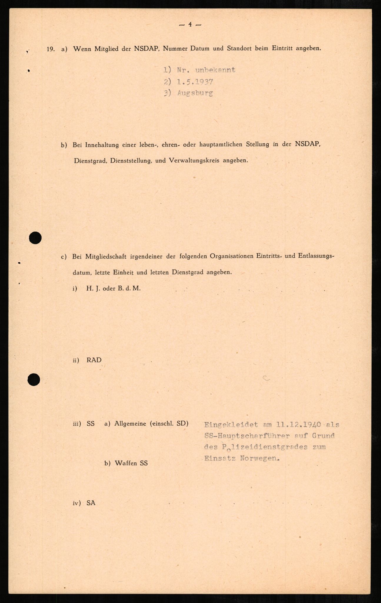 Forsvaret, Forsvarets overkommando II, AV/RA-RAFA-3915/D/Db/L0001: CI Questionaires. Tyske okkupasjonsstyrker i Norge. Tyskere., 1945-1946, p. 34