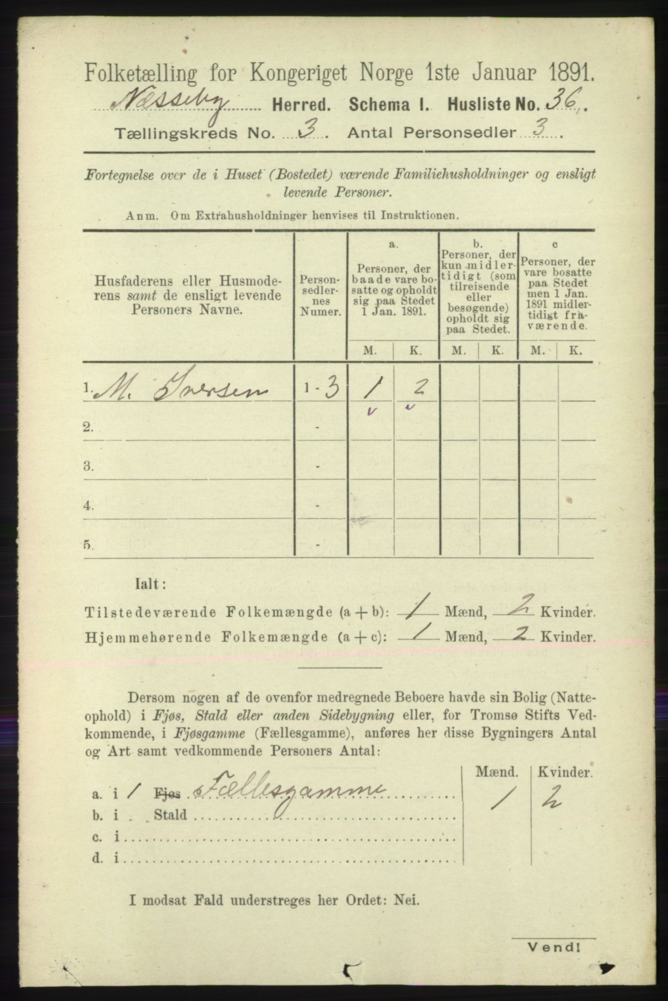 RA, 1891 census for 2027 Nesseby, 1891, p. 1019