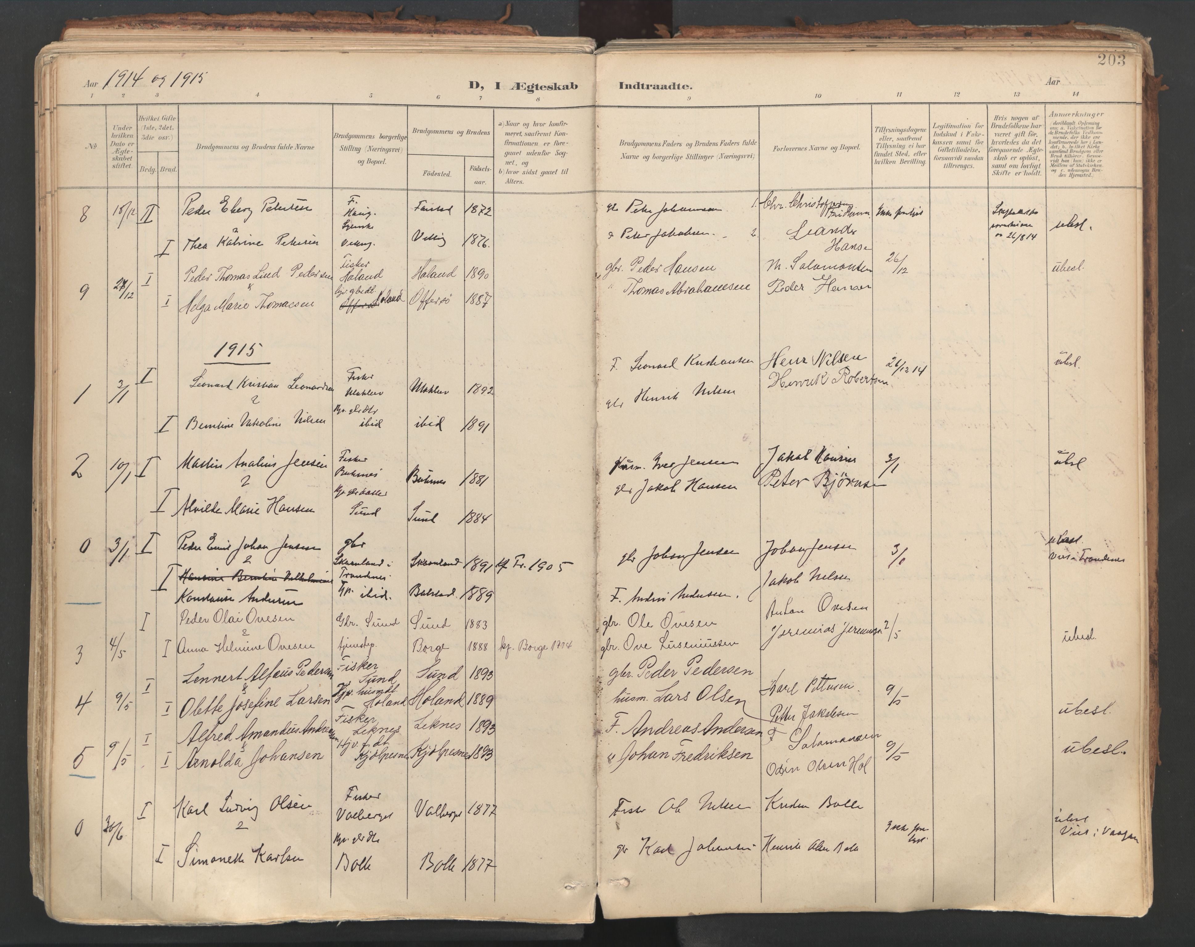 Ministerialprotokoller, klokkerbøker og fødselsregistre - Nordland, SAT/A-1459/881/L1154: Parish register (official) no. 881A07, 1907-1918, p. 203