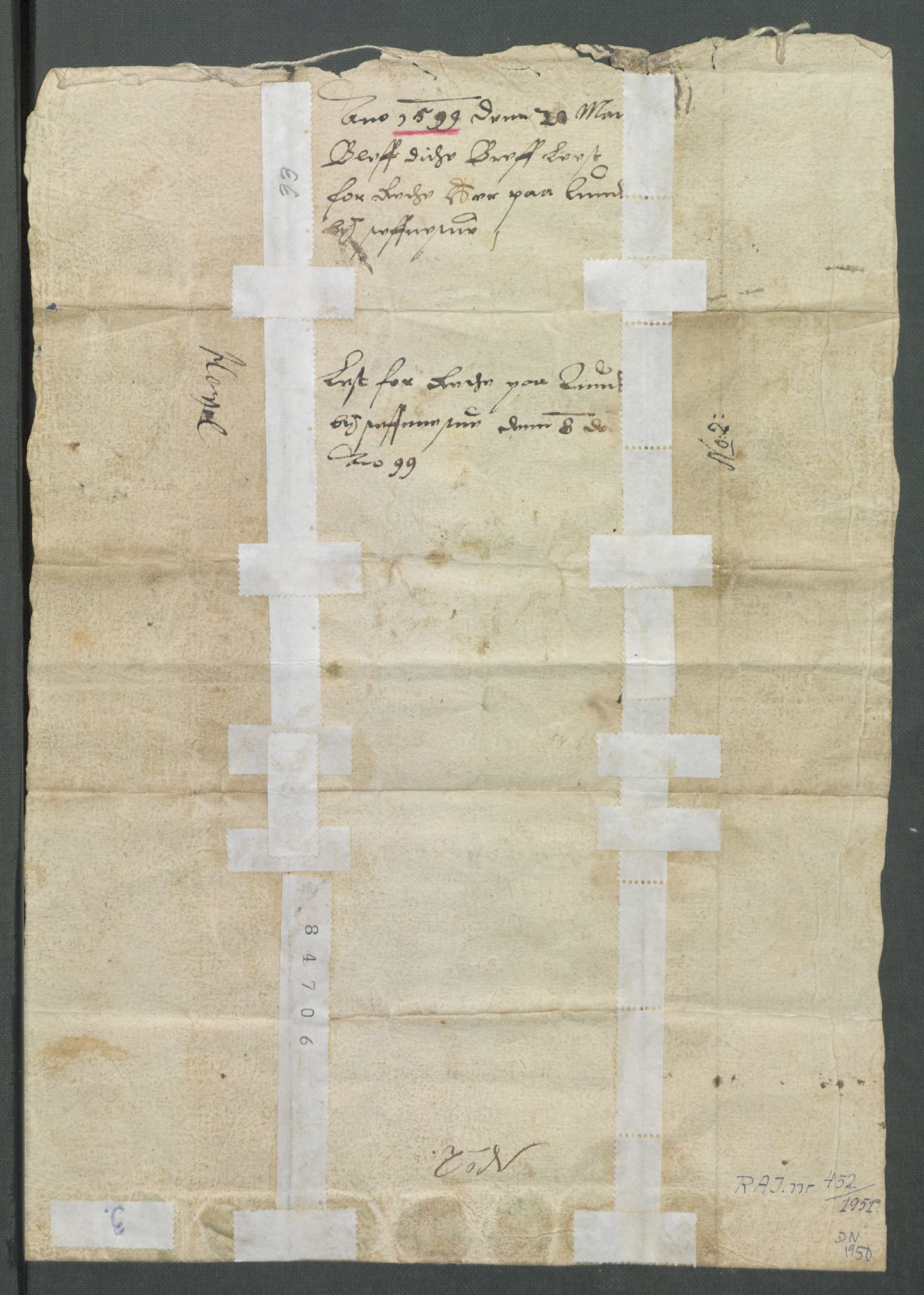Riksarkivets diplomsamling, AV/RA-EA-5965/F02/L0107: Dokumenter, 1599, p. 9