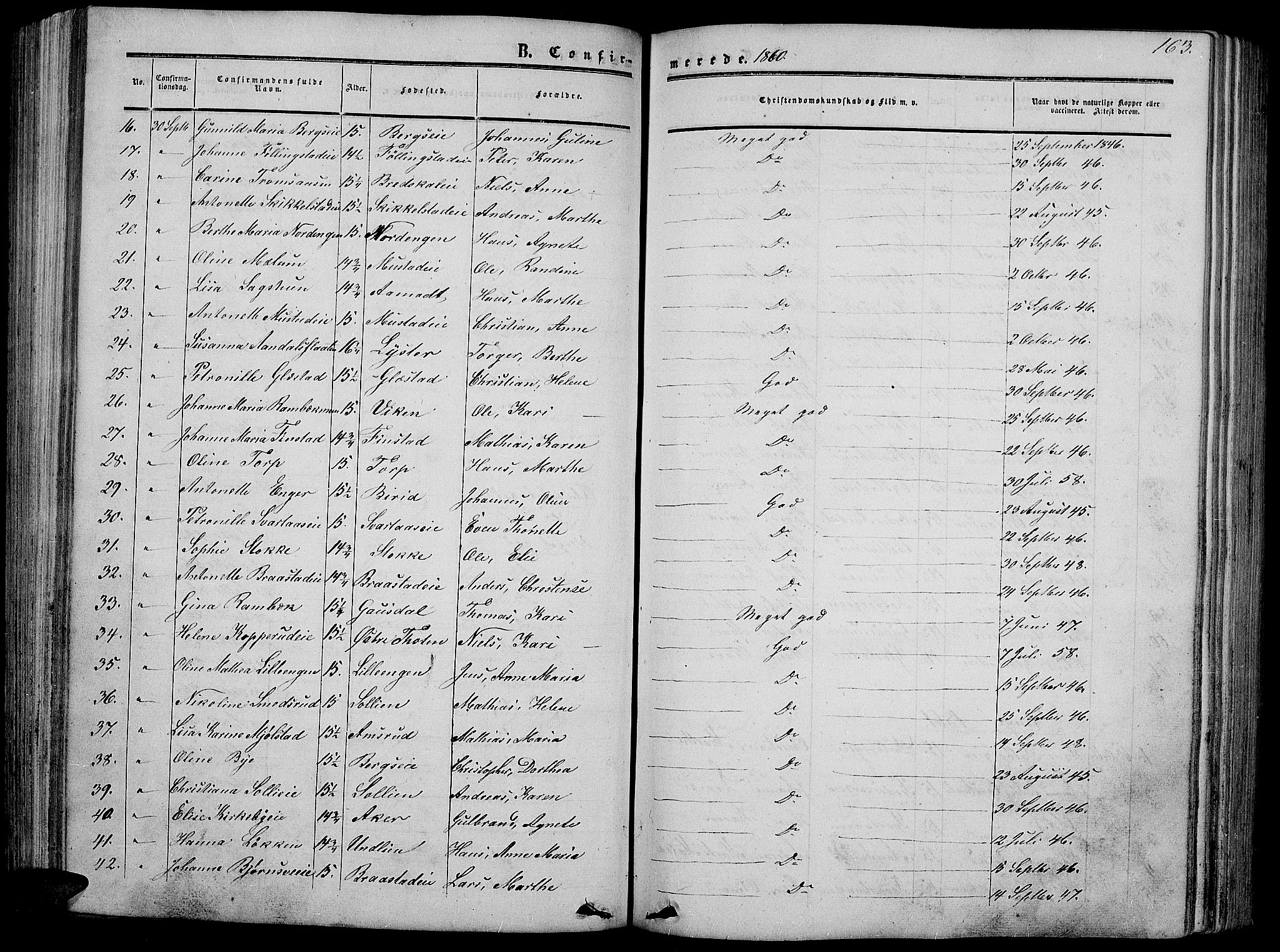 Vardal prestekontor, SAH/PREST-100/H/Ha/Hab/L0005: Parish register (copy) no. 5, 1854-1868, p. 163