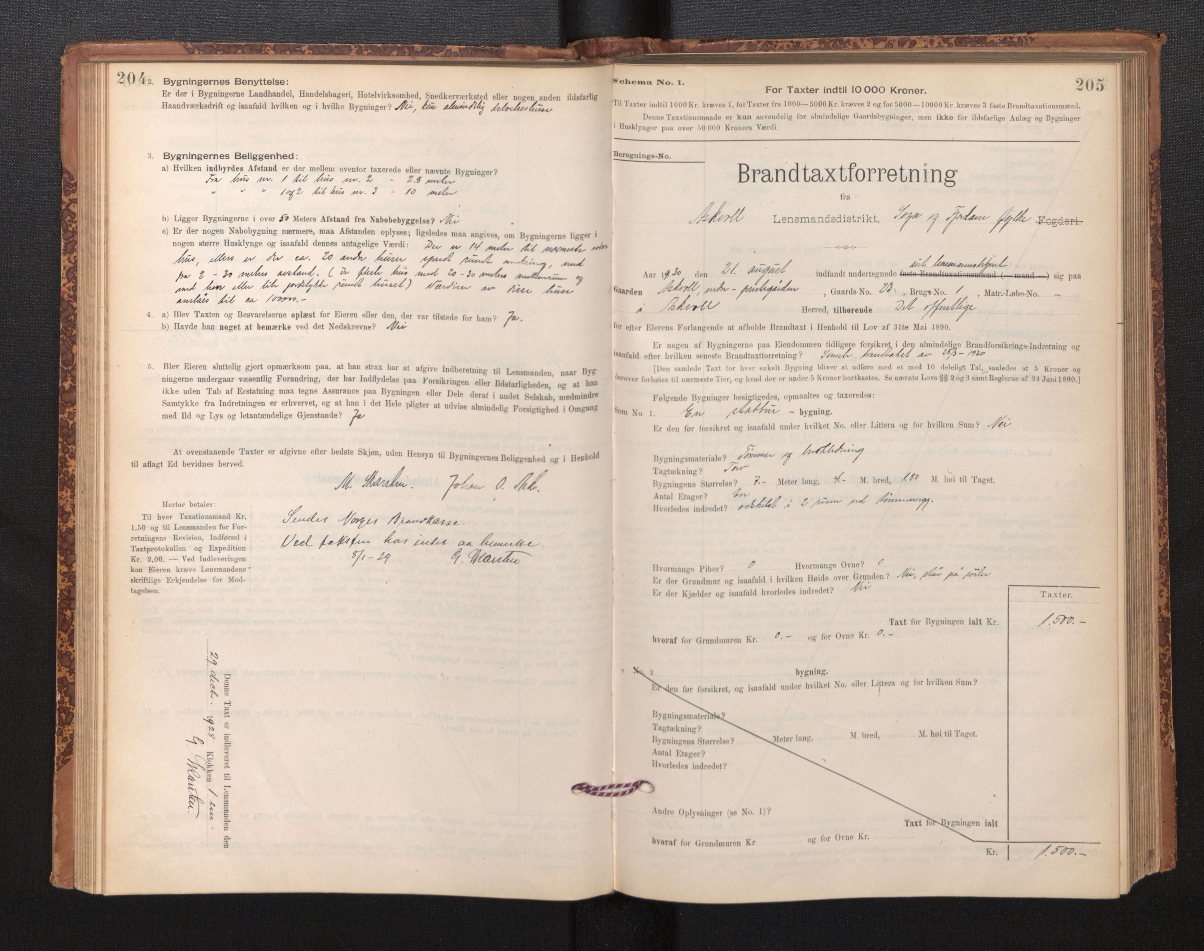 Lensmannen i Askvoll, SAB/A-26301/0012/L0004: Branntakstprotokoll, skjematakst og liste over branntakstmenn, 1895-1932, p. 204-205