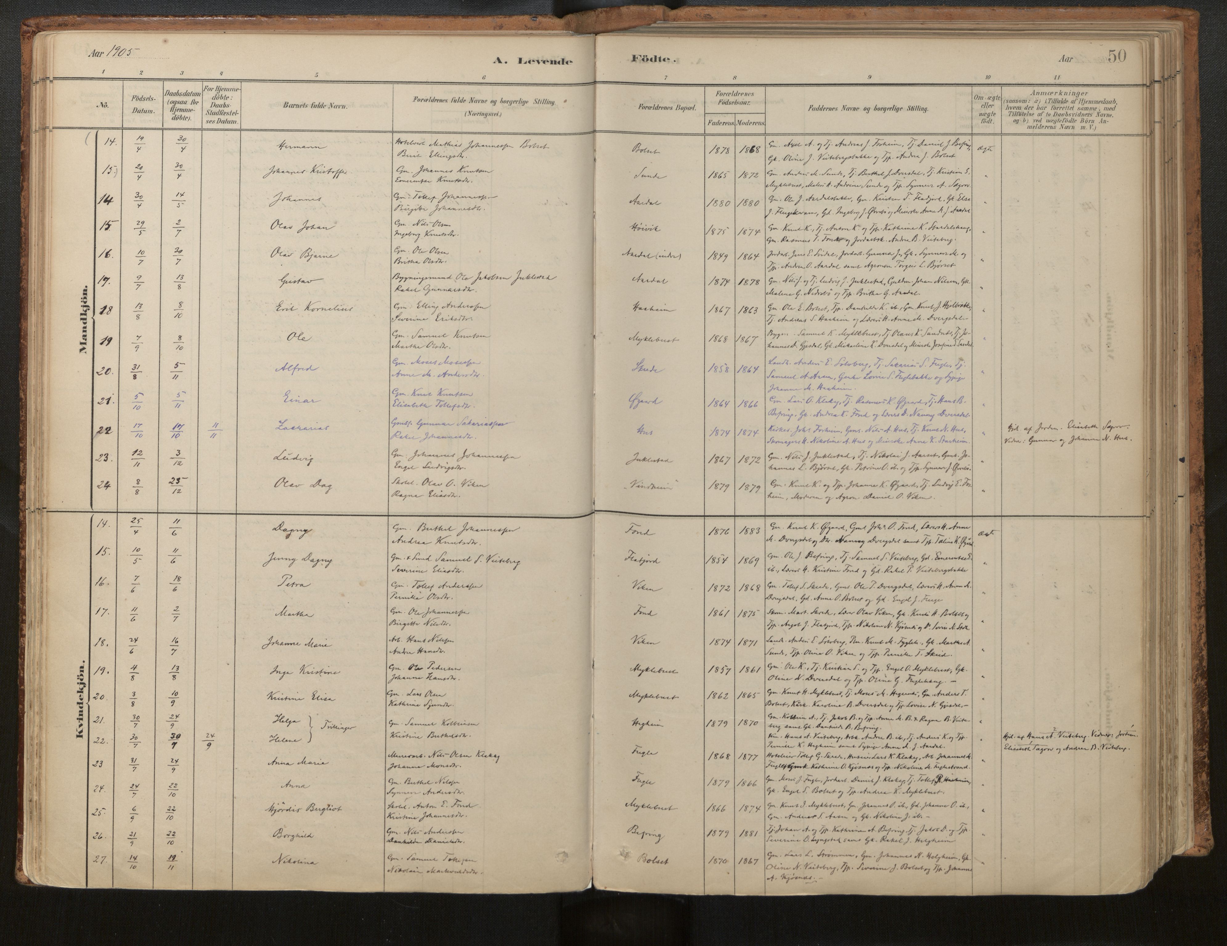 Jølster sokneprestembete, SAB/A-80701/H/Haa/Haac/L0001: Parish register (official) no. C 1, 1882-1928, p. 50