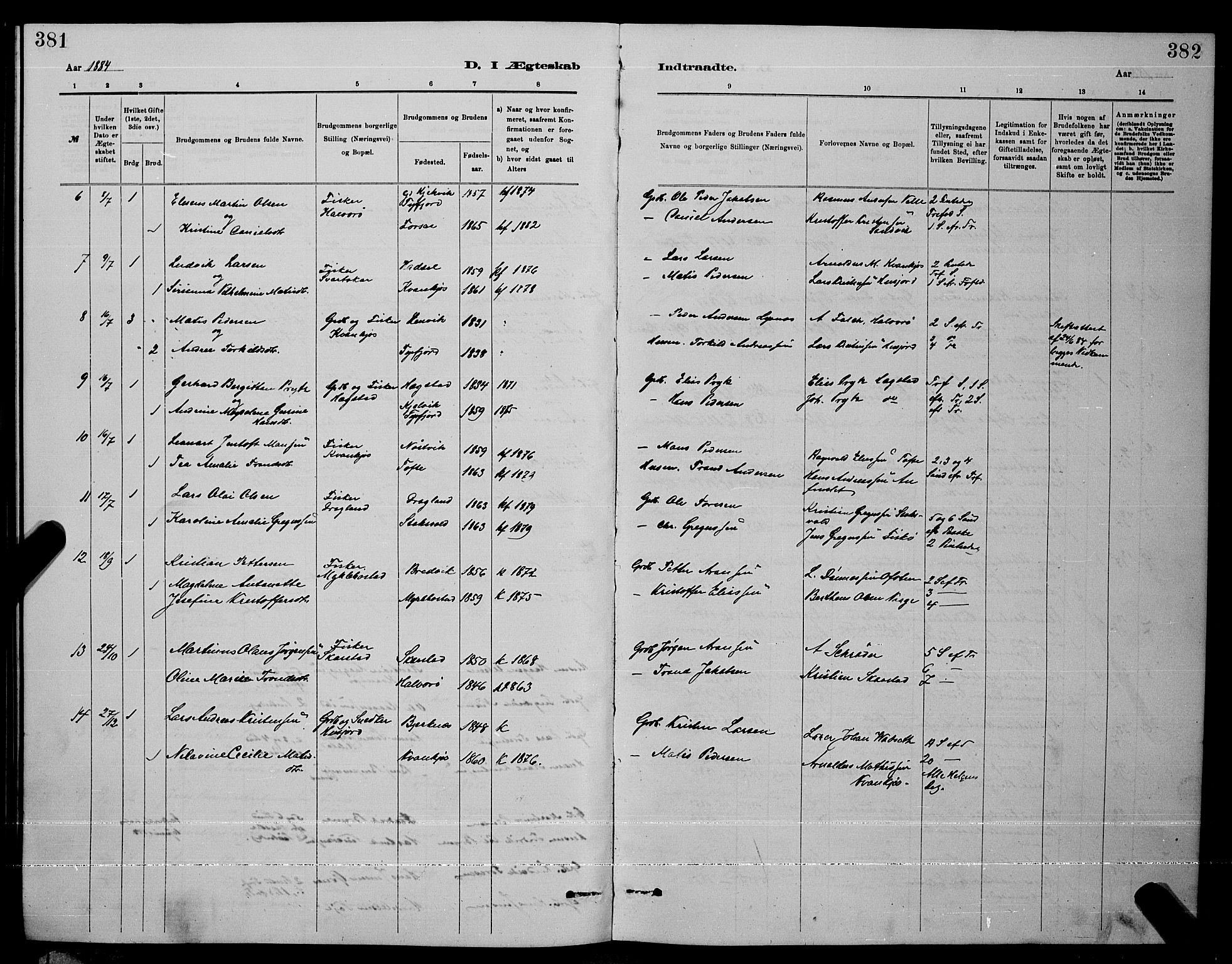 Ministerialprotokoller, klokkerbøker og fødselsregistre - Nordland, AV/SAT-A-1459/872/L1047: Parish register (copy) no. 872C03, 1880-1897, p. 381-382