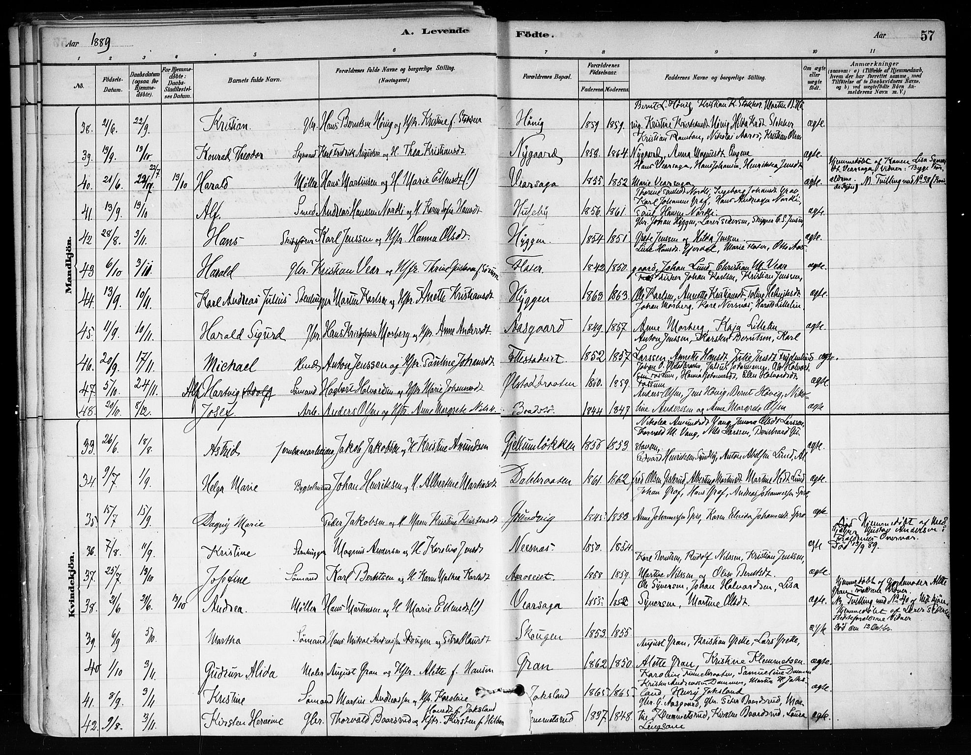 Røyken kirkebøker, AV/SAKO-A-241/F/Fa/L0008: Parish register (official) no. 8, 1880-1897, p. 57