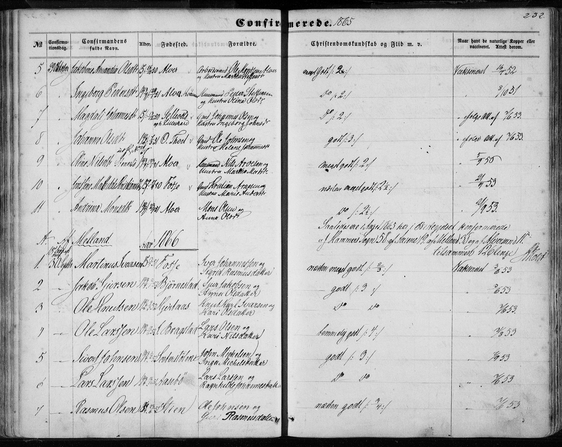 Hamre sokneprestembete, SAB/A-75501/H/Ha/Haa/Haaa/L0014: Parish register (official) no. A 14, 1858-1872, p. 232
