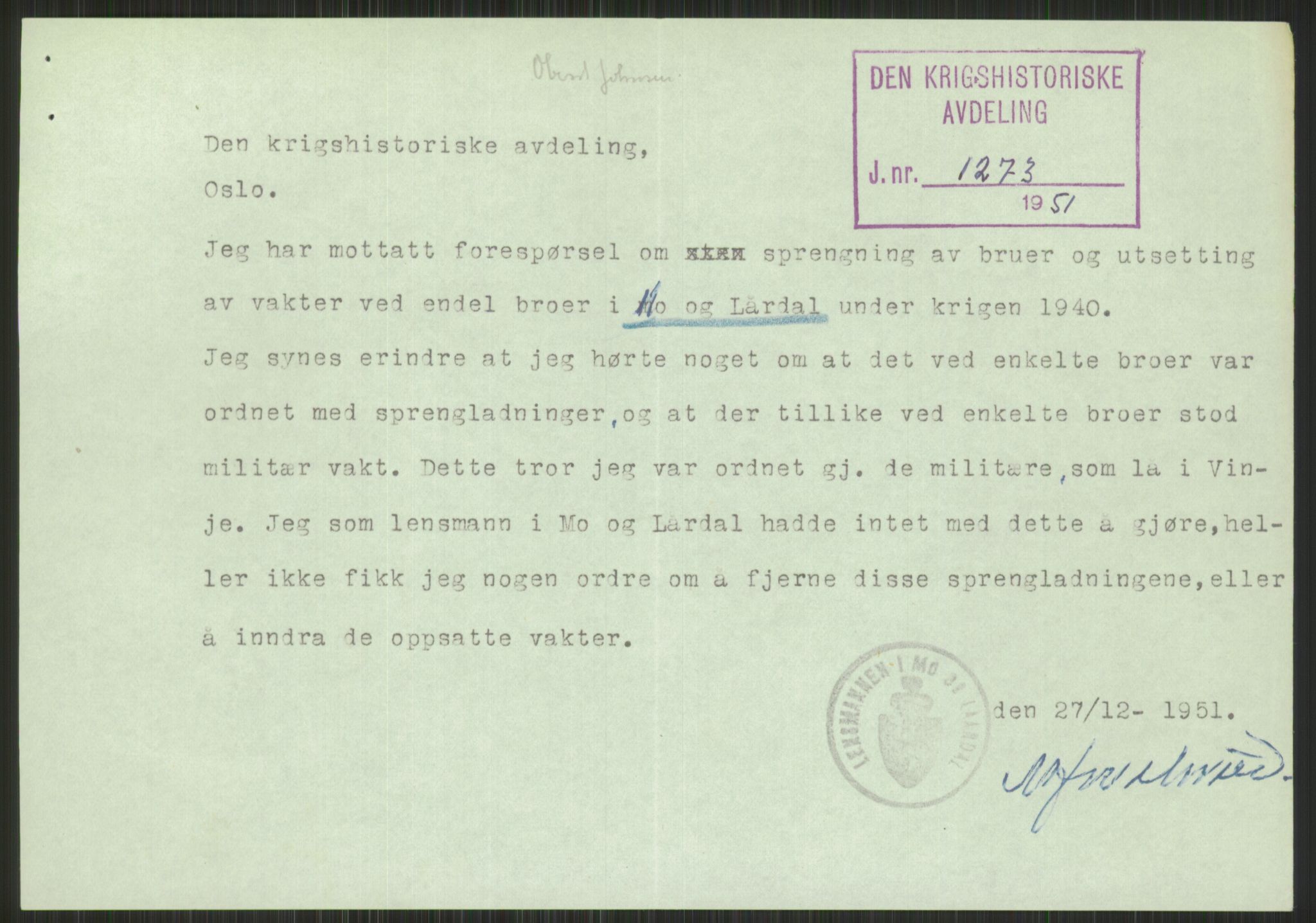 Forsvaret, Forsvarets krigshistoriske avdeling, AV/RA-RAFA-2017/Y/Yb/L0053: II-C-11-130  -  1. Divisjon, 1940, p. 97