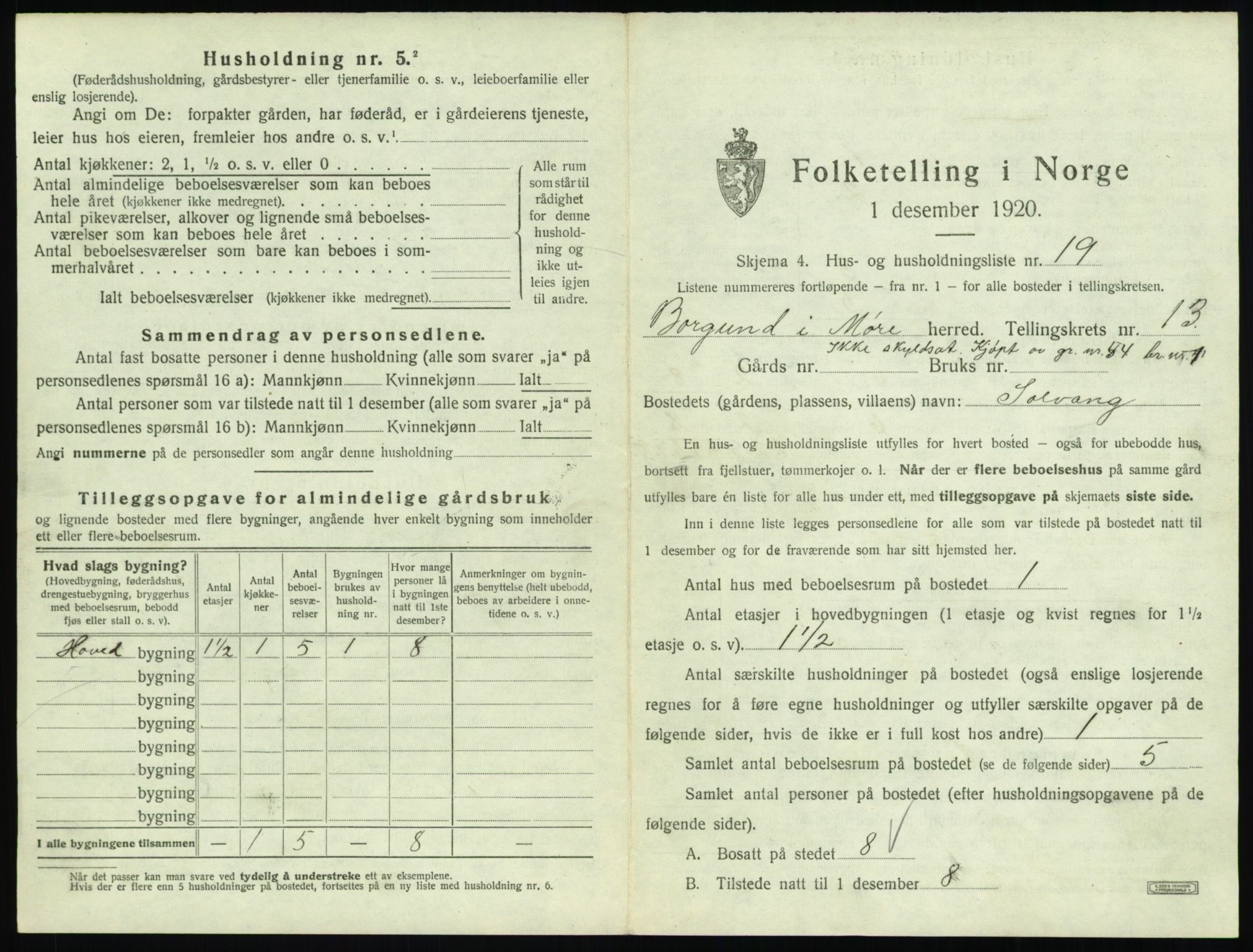 SAT, 1920 census for Borgund, 1920, p. 1286