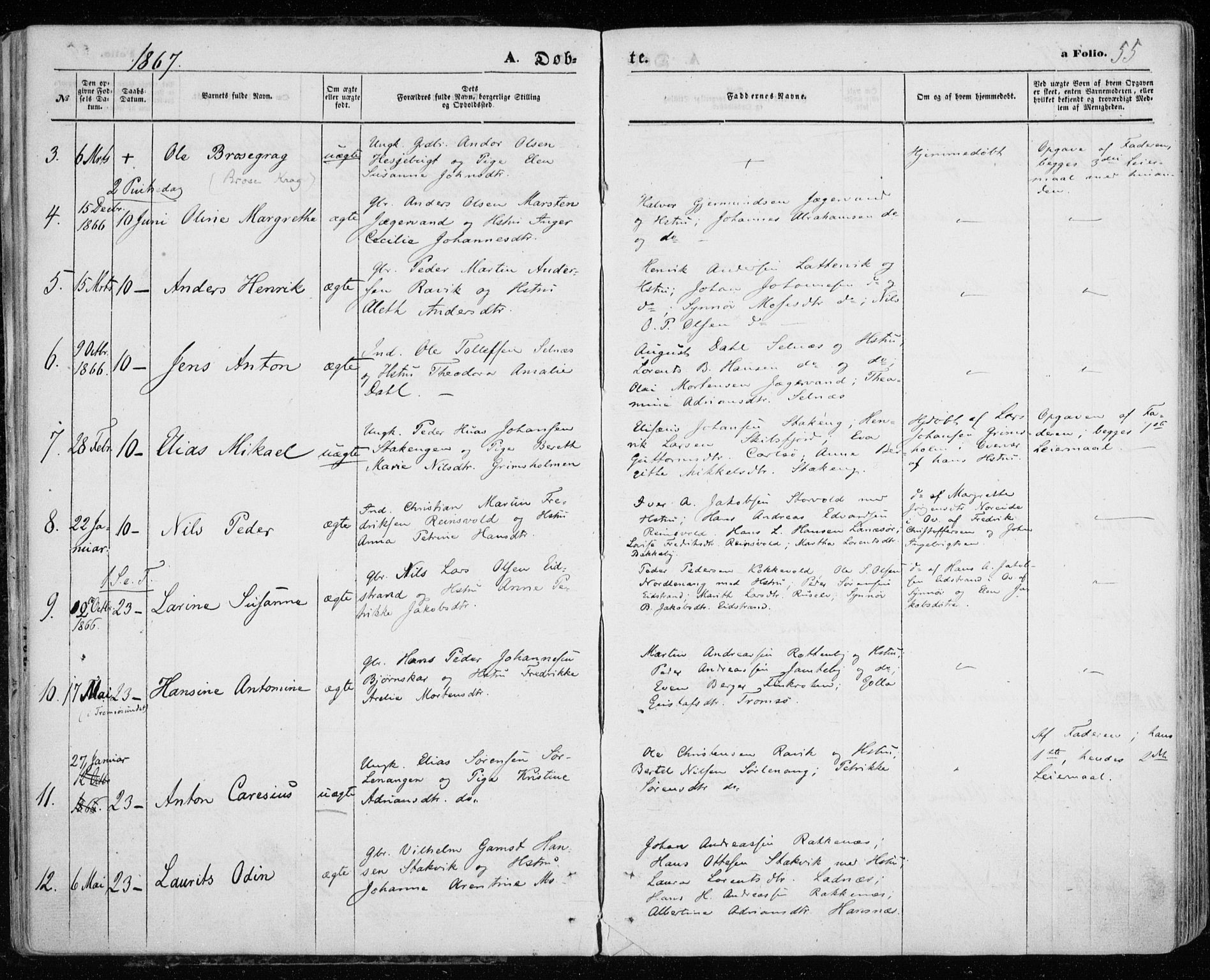 Karlsøy sokneprestembete, AV/SATØ-S-1299/H/Ha/Haa/L0004kirke: Parish register (official) no. 4, 1861-1871, p. 55