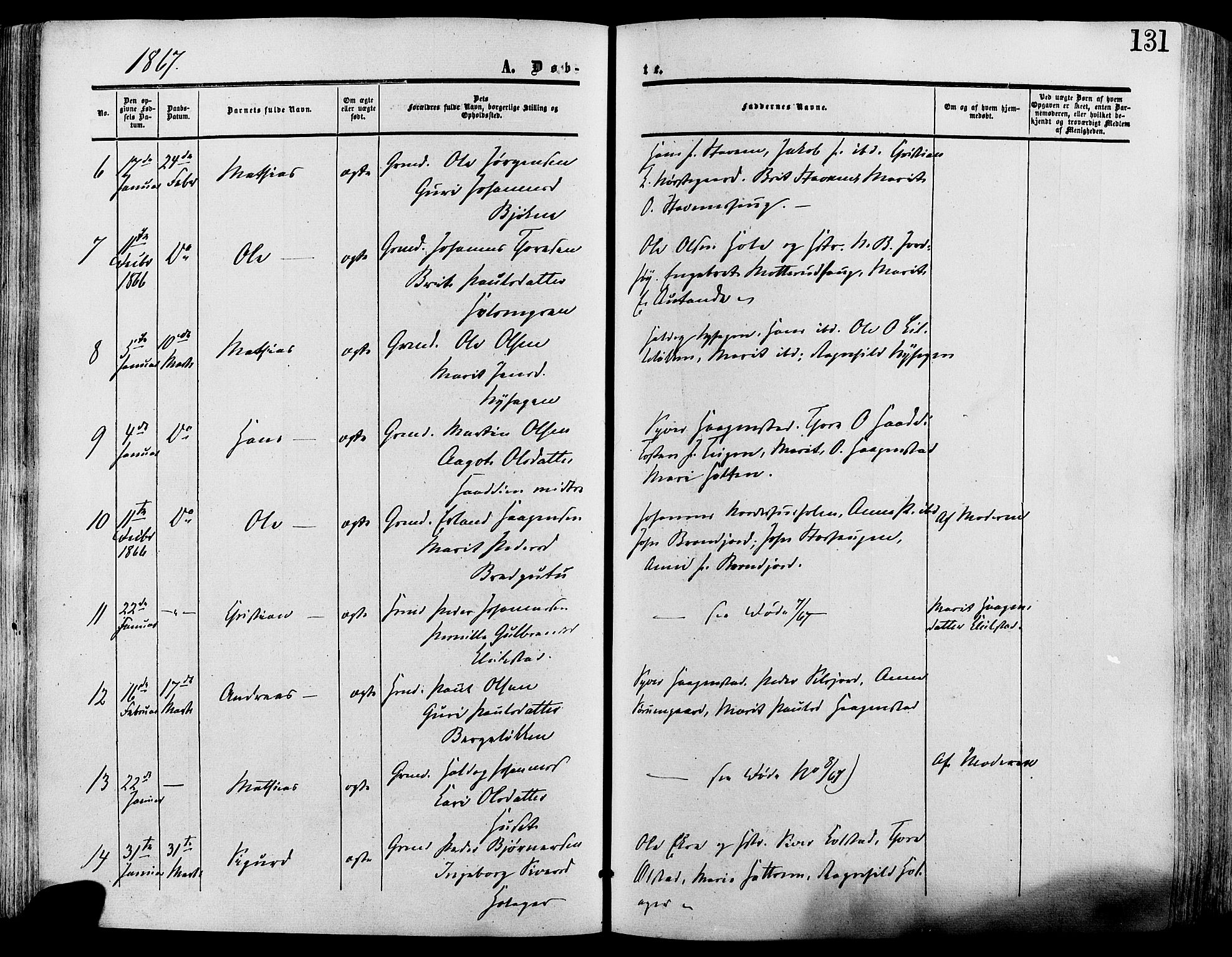 Lesja prestekontor, SAH/PREST-068/H/Ha/Haa/L0008: Parish register (official) no. 8, 1854-1880, p. 131