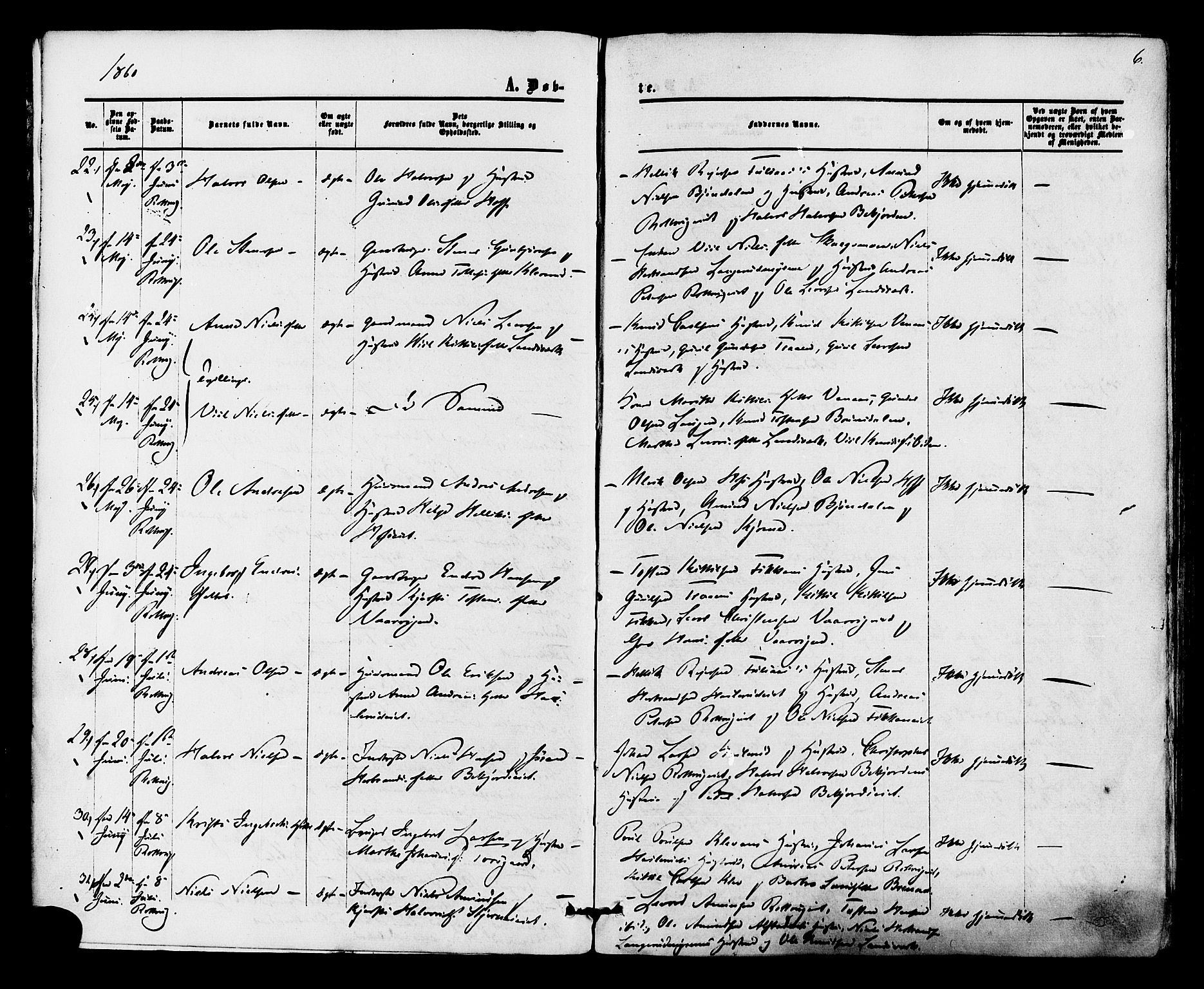 Rollag kirkebøker, SAKO/A-240/F/Fa/L0009: Parish register (official) no. I 9, 1860-1874, p. 6