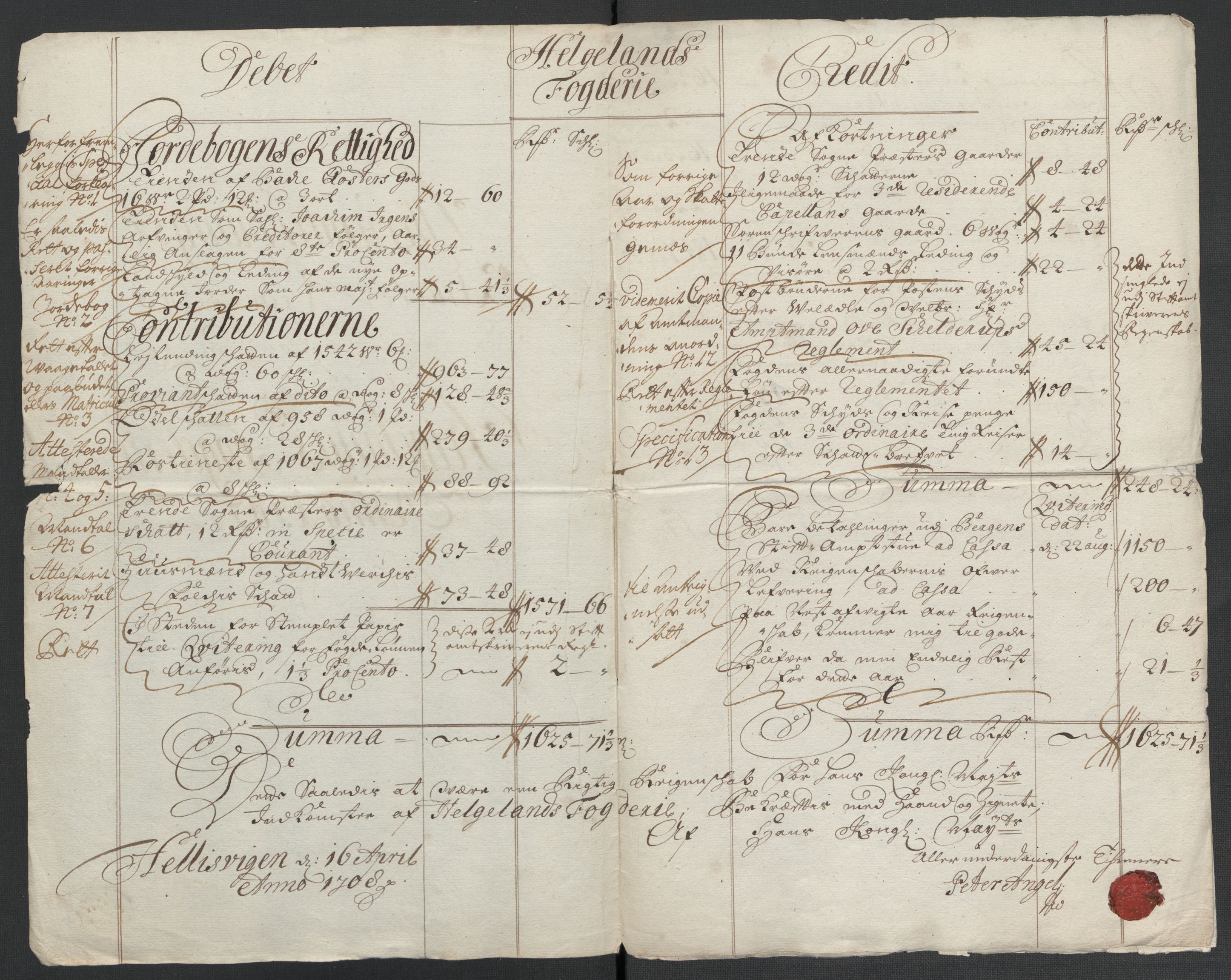 Rentekammeret inntil 1814, Reviderte regnskaper, Fogderegnskap, RA/EA-4092/R65/L4509: Fogderegnskap Helgeland, 1706-1707, p. 132