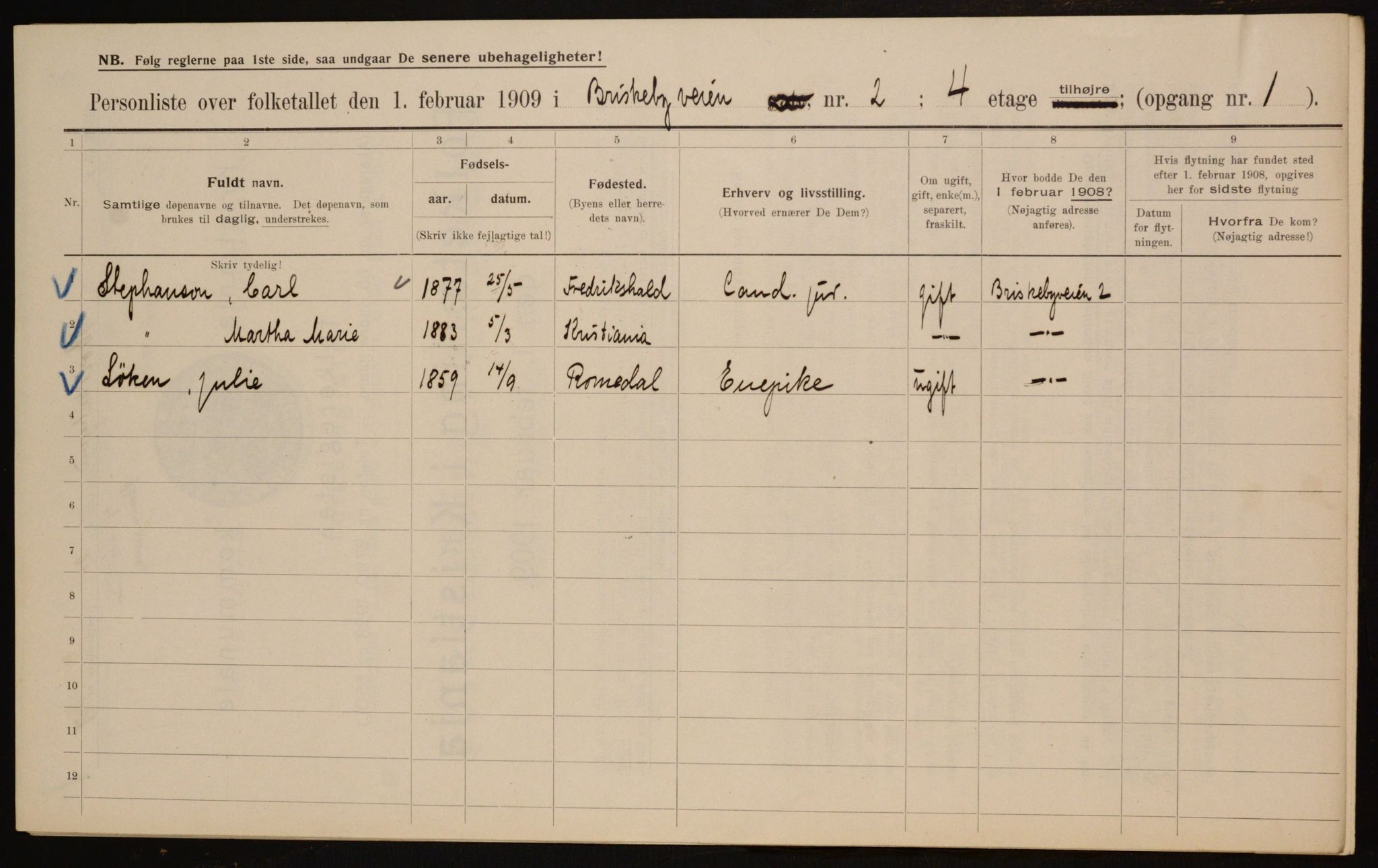 OBA, Municipal Census 1909 for Kristiania, 1909, p. 8541