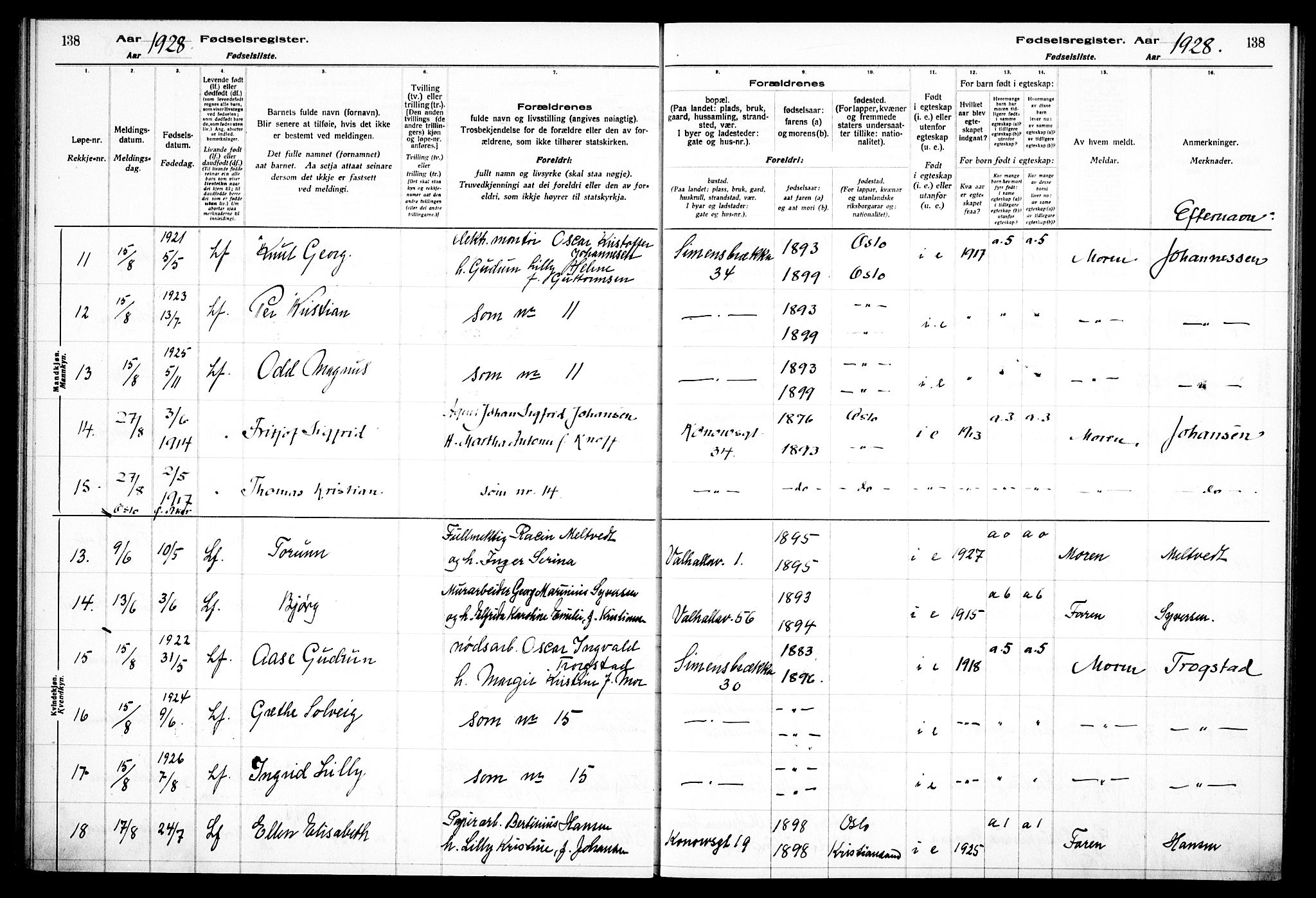 Gamlebyen prestekontor Kirkebøker, AV/SAO-A-10884/J/Ja/L0001: Birth register no. 1, 1916-1936, p. 138