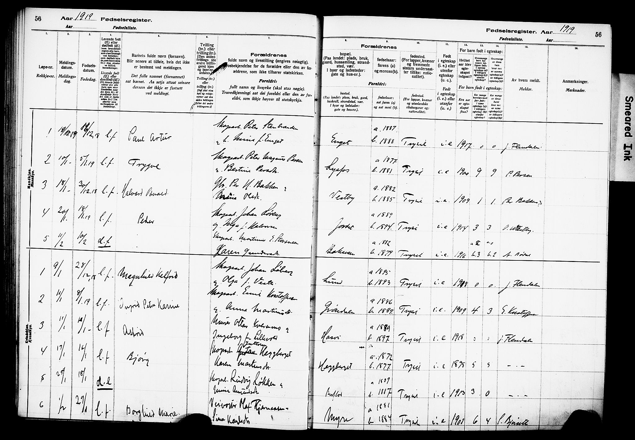 Trysil prestekontor, SAH/PREST-046/I/Id: Birth register no. 1, 1916-1927, p. 56