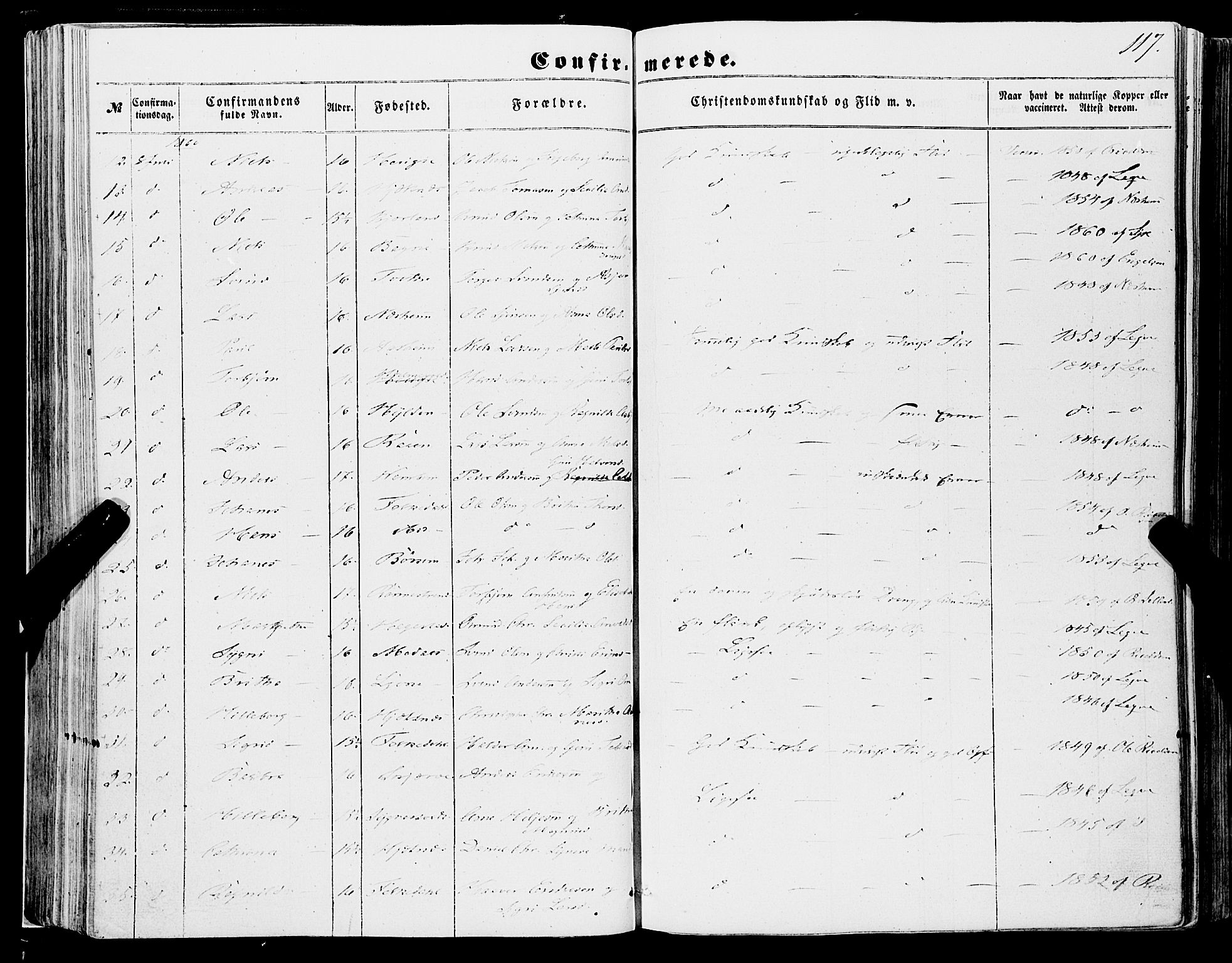 Ulvik sokneprestembete, SAB/A-78801/H/Haa: Parish register (official) no. A 13, 1853-1863, p. 117