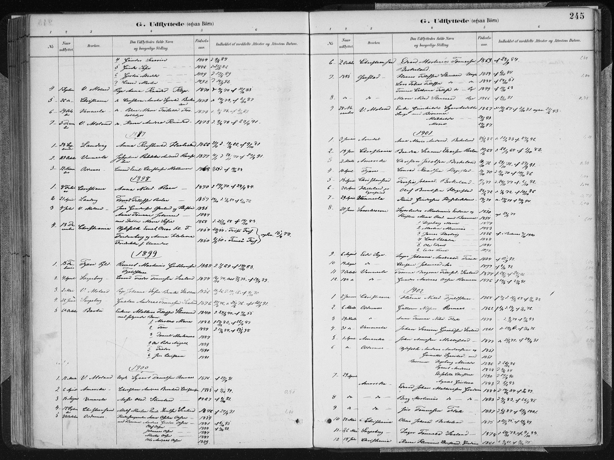 Birkenes sokneprestkontor, AV/SAK-1111-0004/F/Fa/L0005: Parish register (official) no. A 5, 1887-1907, p. 245