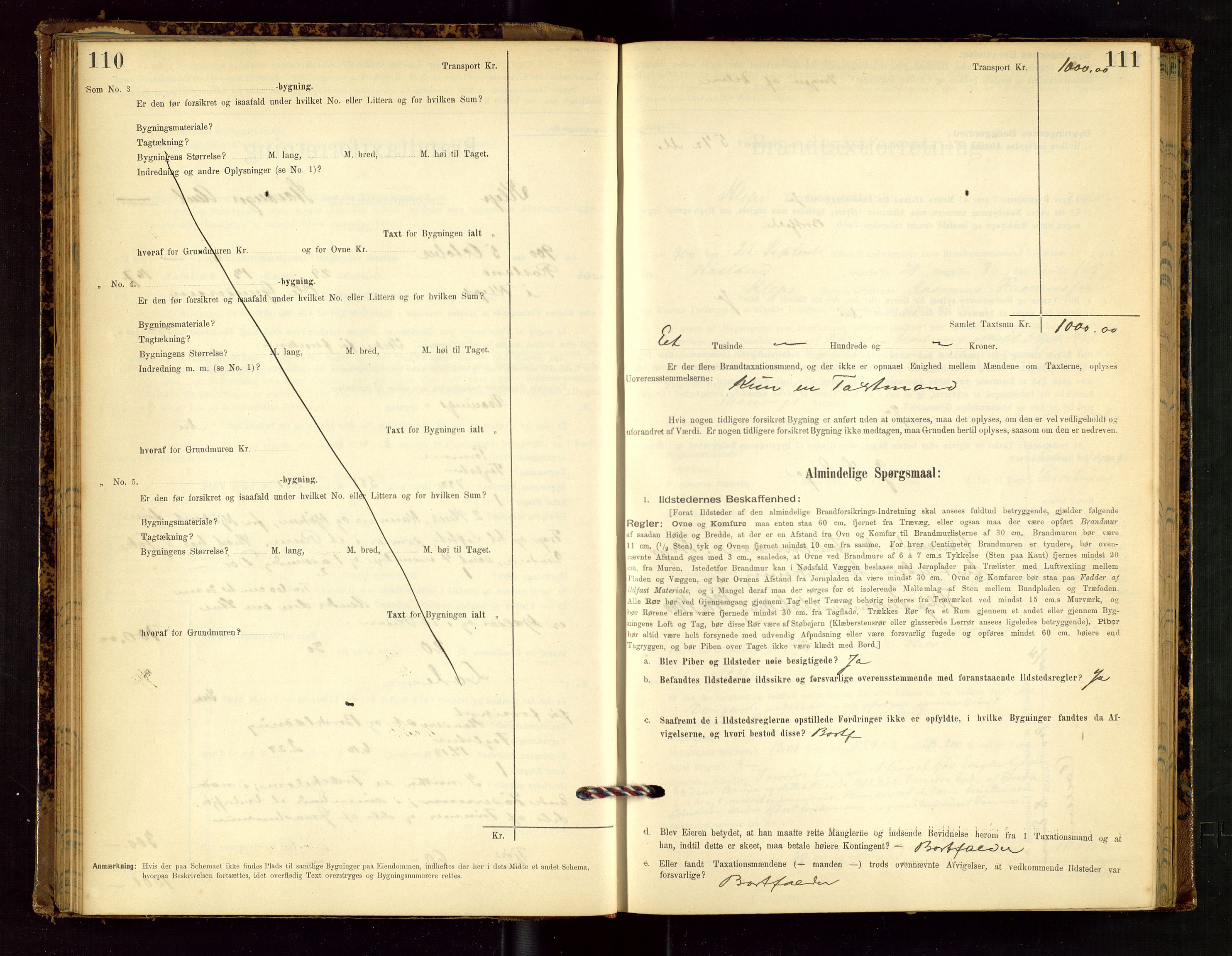 Klepp lensmannskontor, AV/SAST-A-100163/Goc/L0002: "Brandtaxationsprotokol" m/register, 1898-1902, p. 110-111