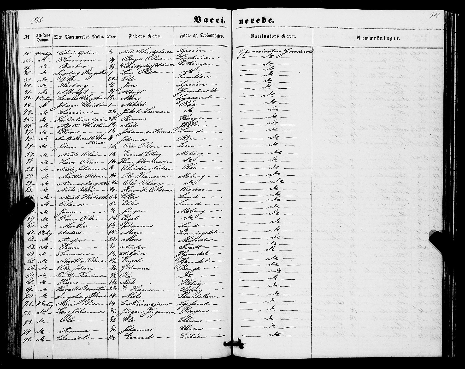 Os sokneprestembete, SAB/A-99929: Parish register (official) no. A 17, 1860-1873, p. 301