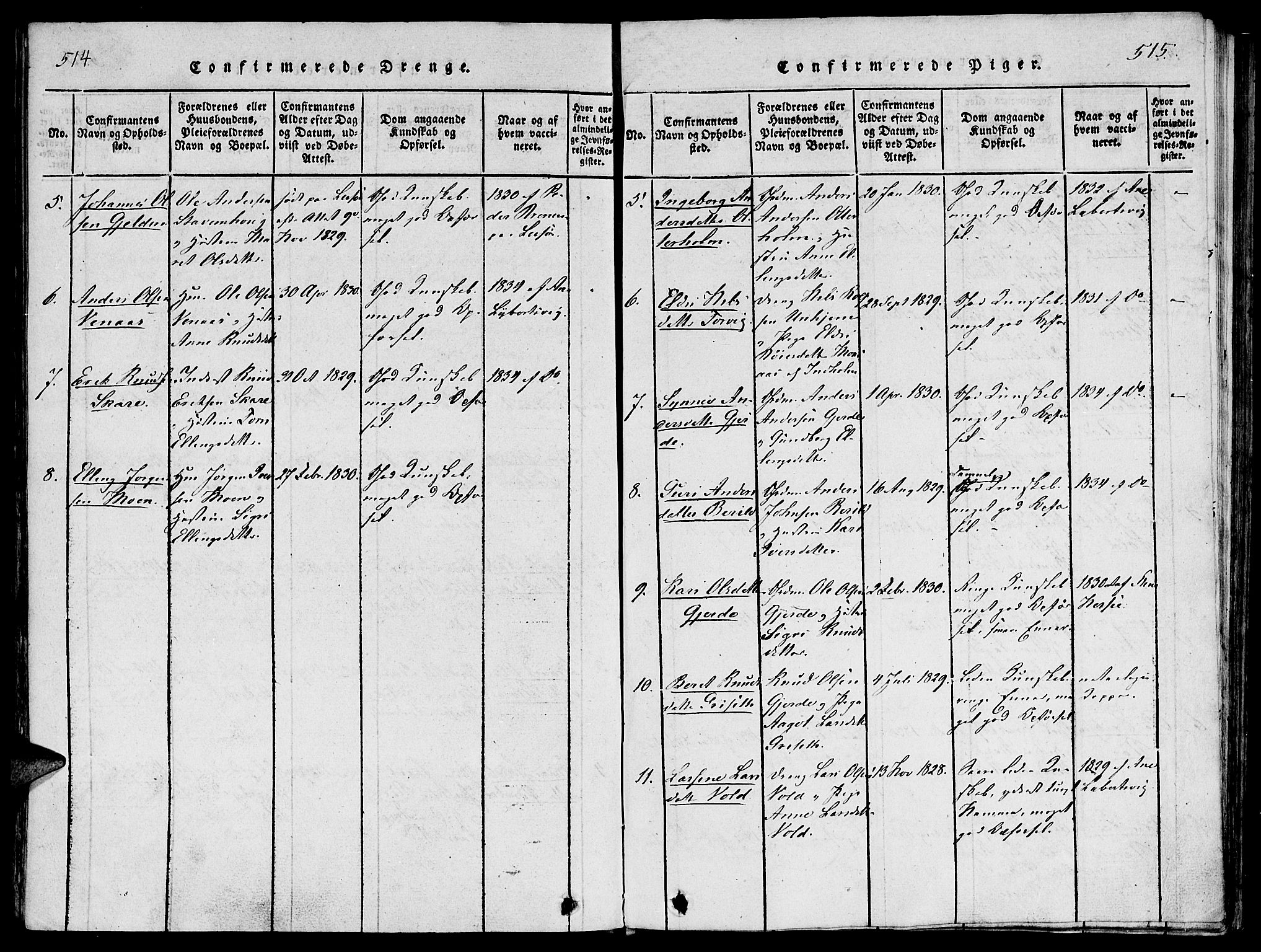 Ministerialprotokoller, klokkerbøker og fødselsregistre - Møre og Romsdal, AV/SAT-A-1454/543/L0561: Parish register (official) no. 543A01, 1818-1853, p. 514-515