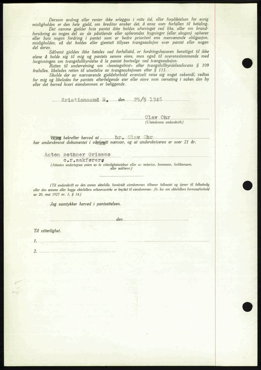 Kristiansund byfogd, AV/SAT-A-4587/A/27: Mortgage book no. 40, 1946-1946, Diary no: : 460/1946