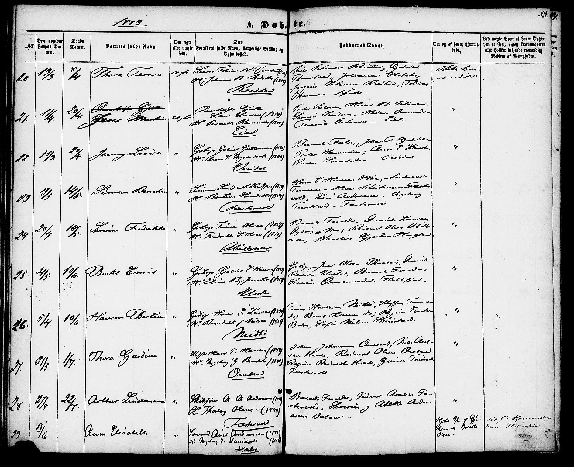 Flekkefjord sokneprestkontor, AV/SAK-1111-0012/F/Fa/Fab/L0005: Parish register (official) no. A 5, 1870-1886, p. 53