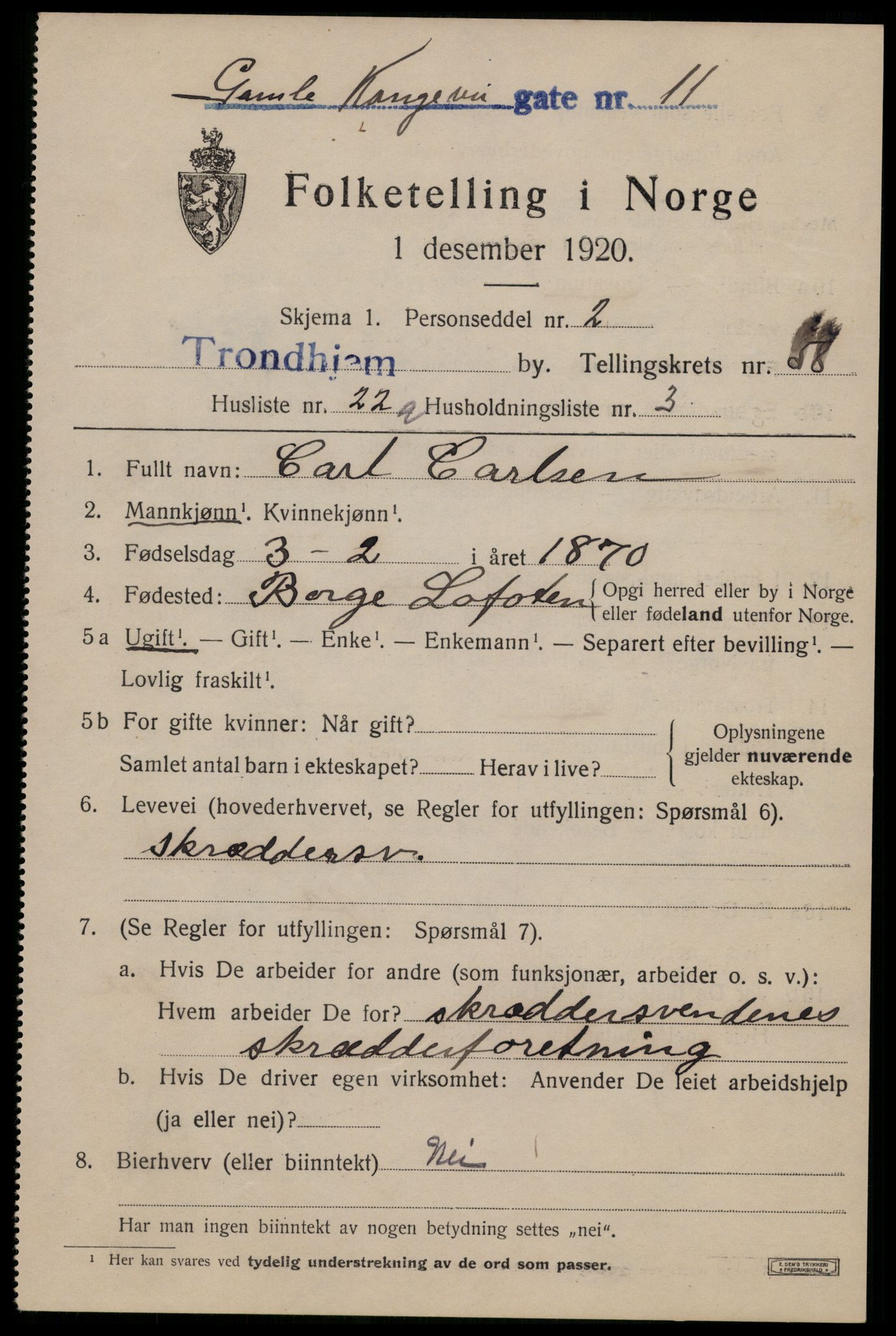 SAT, 1920 census for Trondheim, 1920, p. 118120