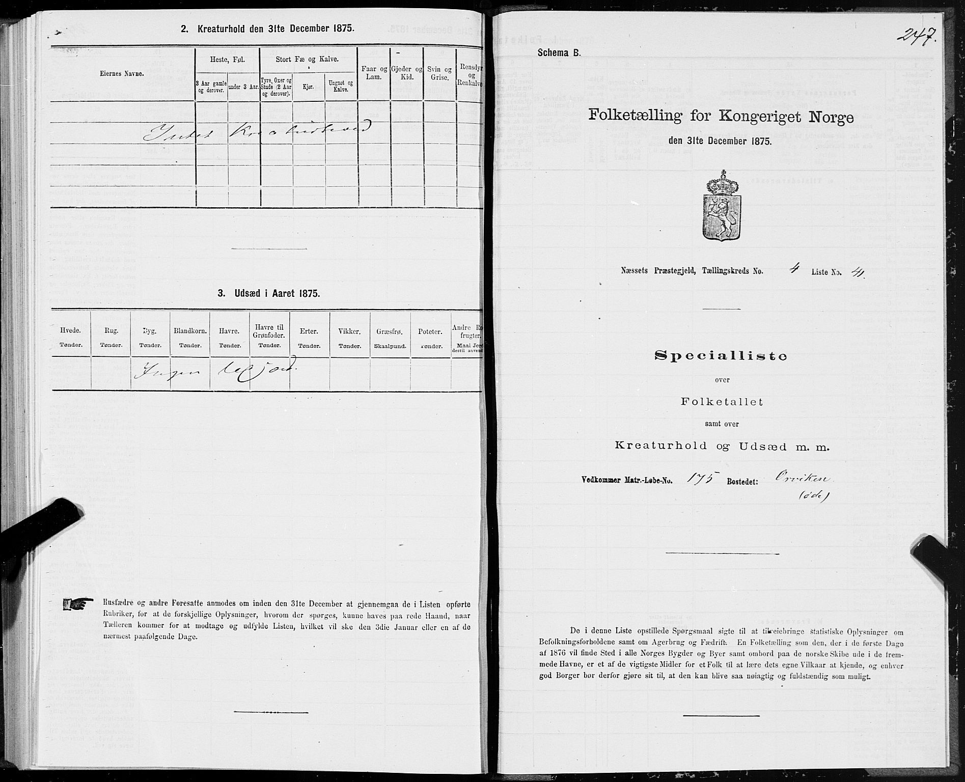 SAT, 1875 census for 1543P Nesset, 1875, p. 2247