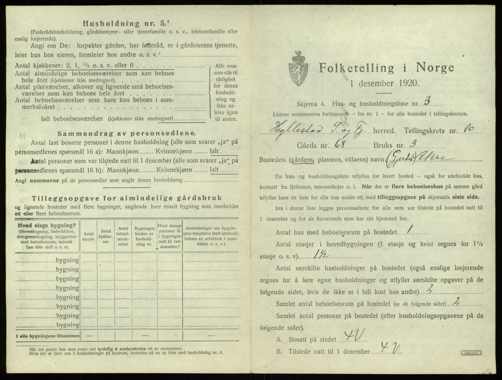 SAB, 1920 census for Hyllestad, 1920, p. 572